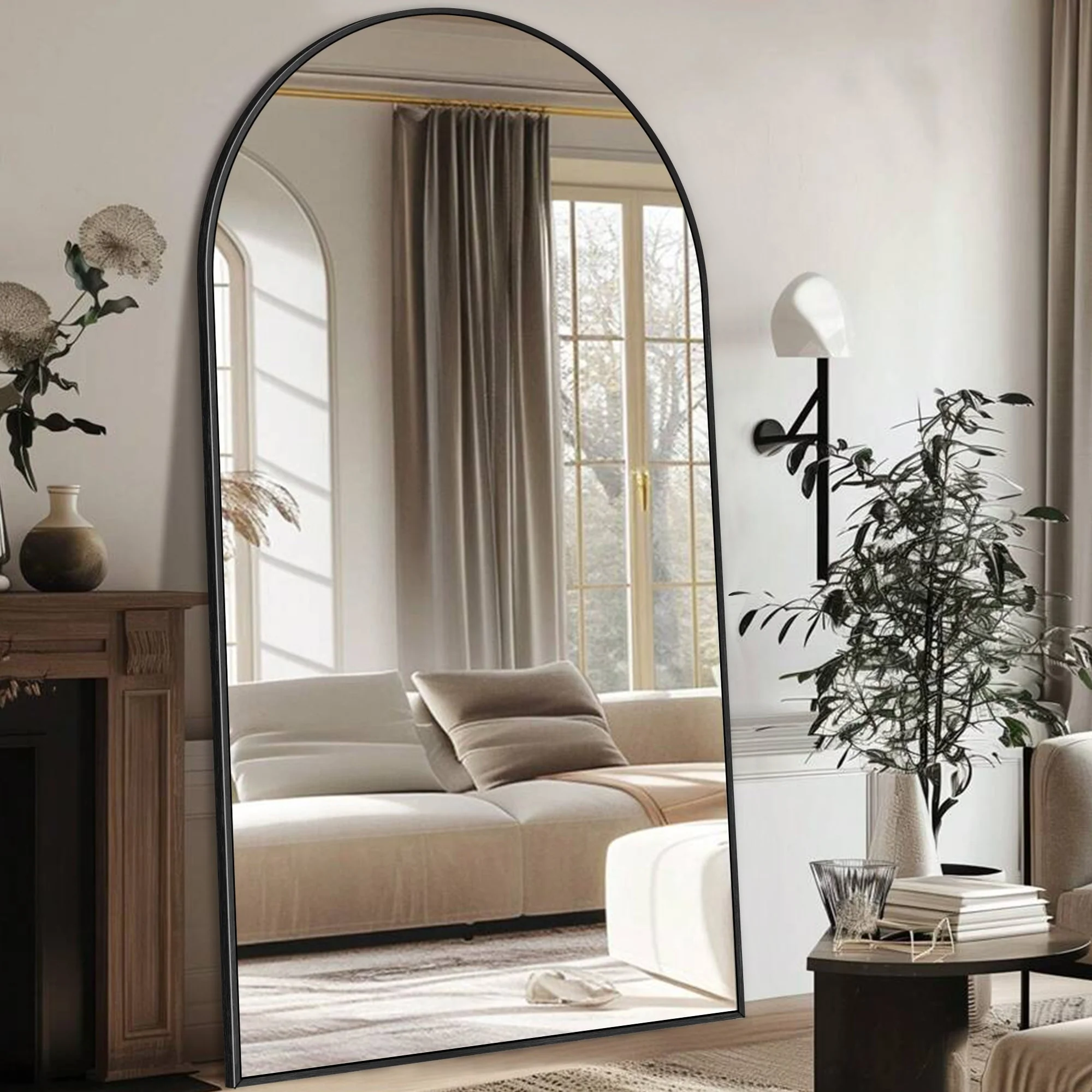 Modern Arched Full Length Floor Mirror, Aluminum Alloy Frame Standing Full Body Mirror - Image 8
