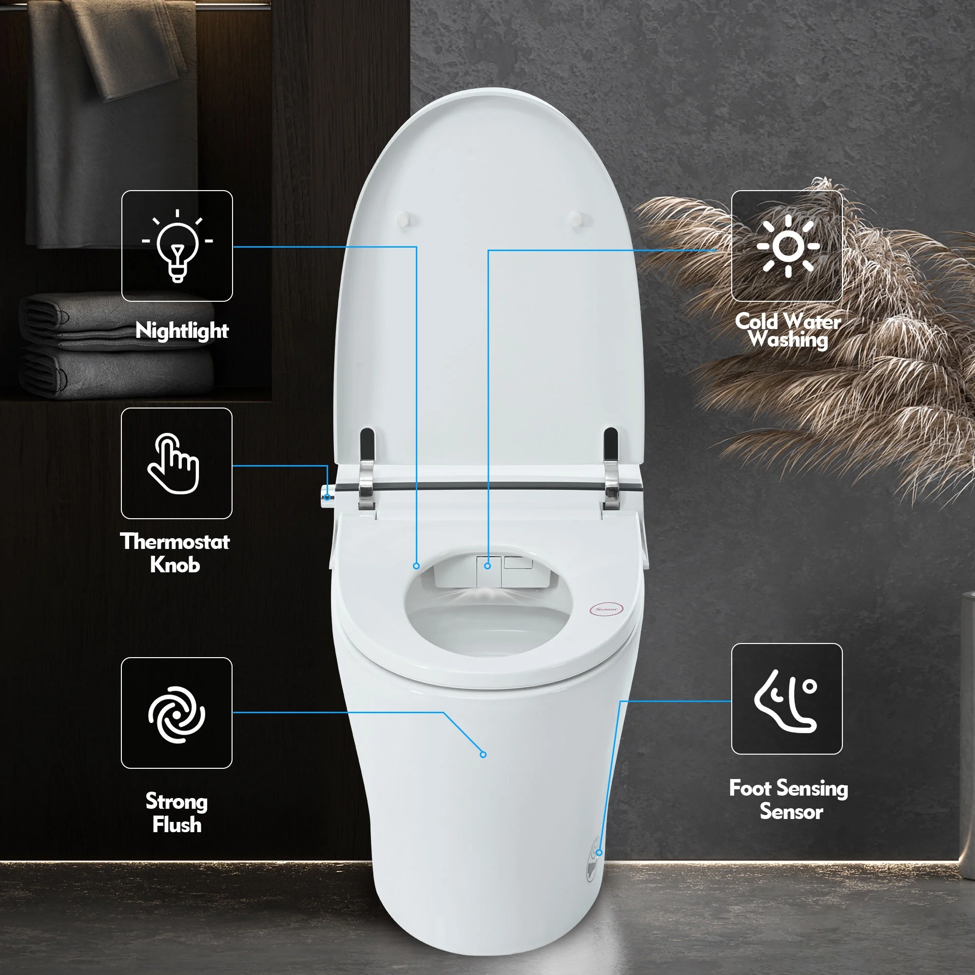M optimized Smart Toilet With Self-Cleaning Nozzle, Soft Close Dual Flush Toilet 1/1.28 GPF White - Image 4