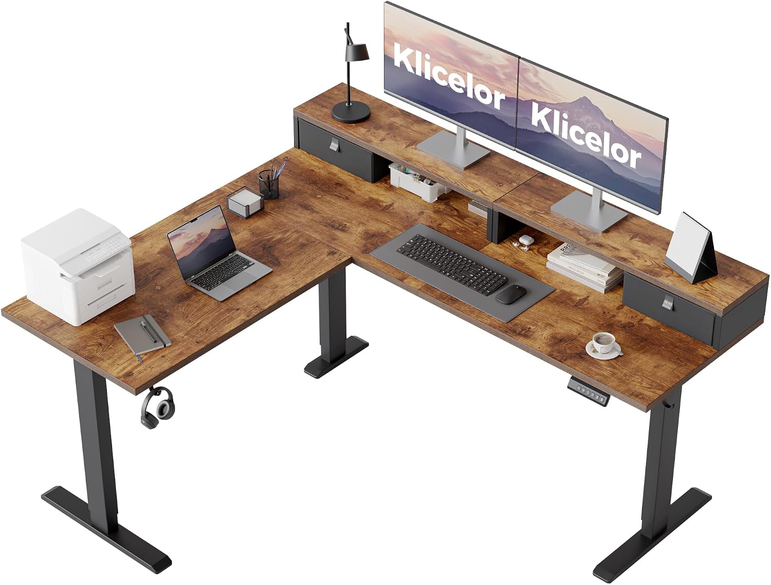 L Shaped Standing Desk 63 x 48 Inch, Electric Height Adjustable Corner Desk for Home Office Workstation, Ergonomic Sit to Stand Computer Table with Memory Controller, Rustic Brown - Image 19
