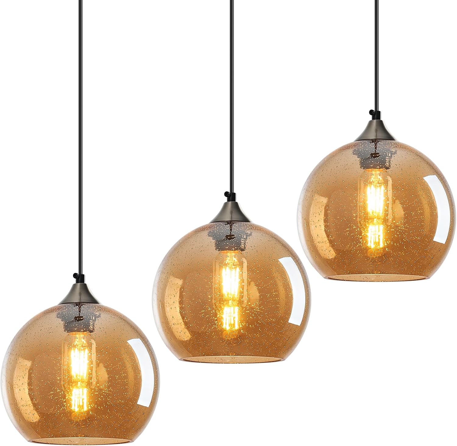 Amber Pendant Lights Kitchen Island 3 Pack, 5.9 in Seeded Glass Globe - Image 31