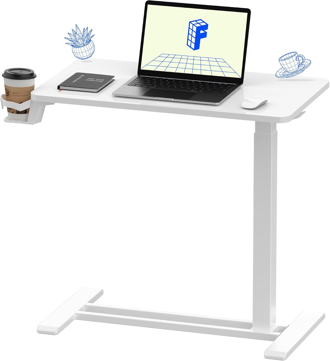 H7 32" Pneumatic Height-Adjustable Overbed Table with Wheels - Image 6