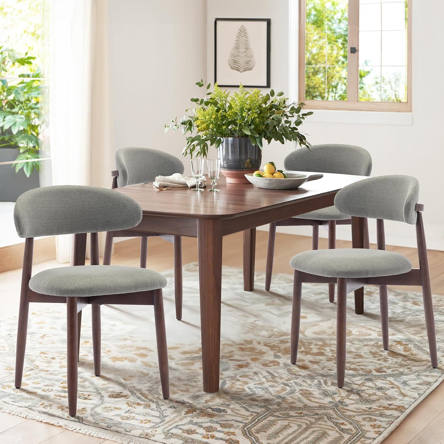 Wooden Dining Chairs Set of 6, Upholstered Kitchen Side Chair, Camel - Image 4