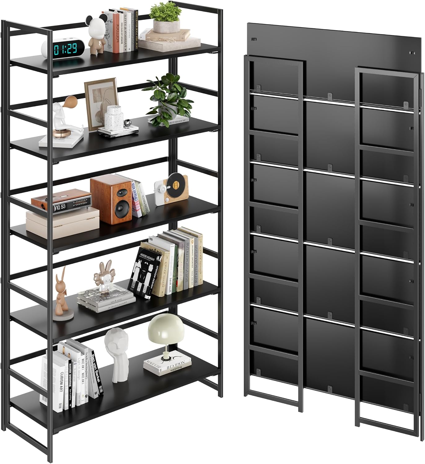 Vintage Multifunctional Folding Bookshelf, No-Assembly Plant Stand Storage Rack Shelves for Home Office (White, 5-Tier) - Image 12