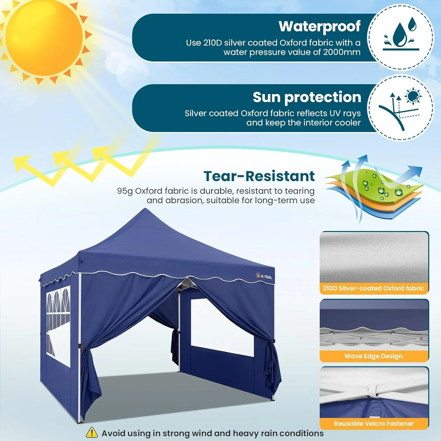 SANOPY 10' x 20' Pop up Canopy Party Tent with 6 Removable Sidewalls, Wave Eave Outdoor Waterproof Patio Gazebo Tent with Carry Bag, Backyards Camping Picnics, Black - Image 48