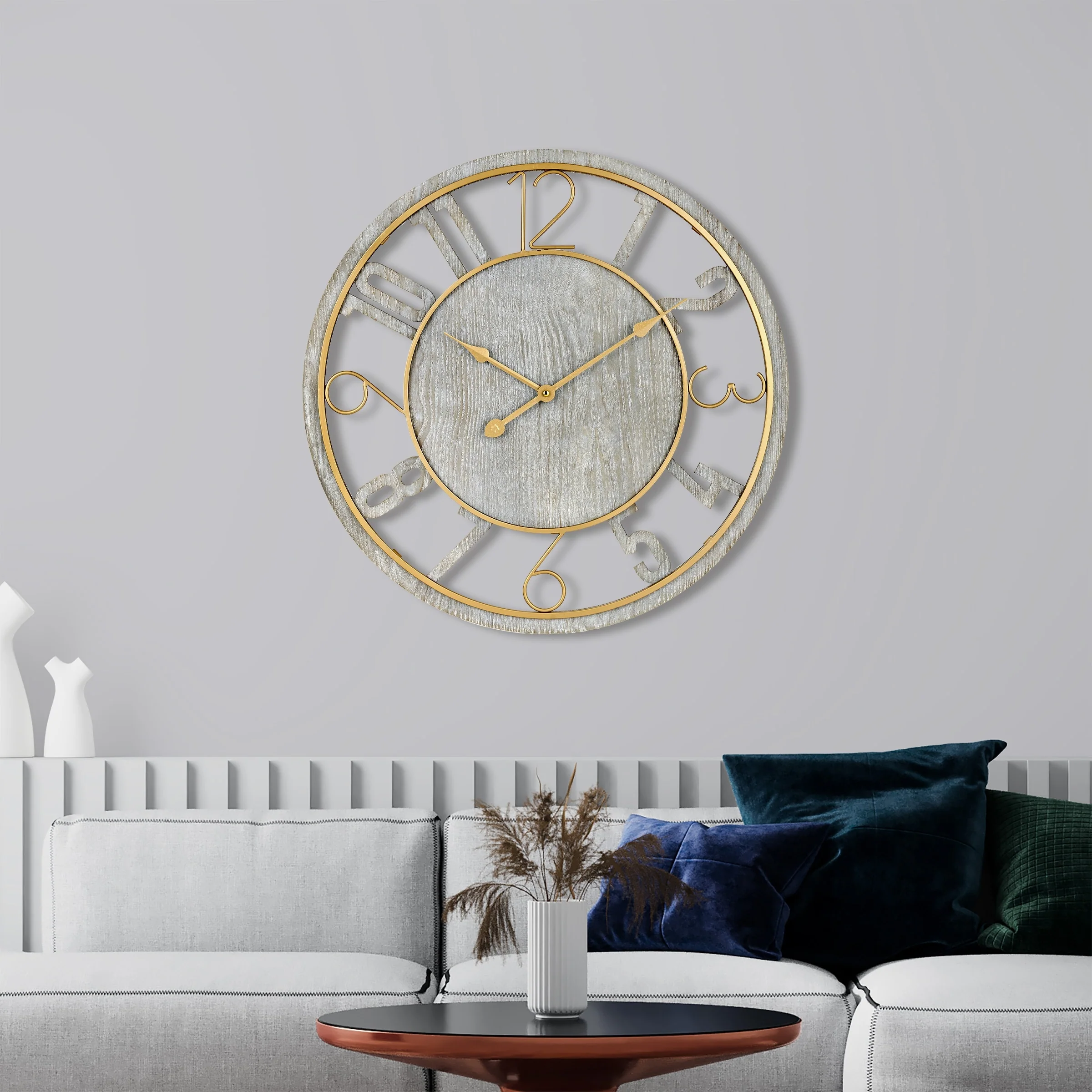 24 Inch Round Wooden Wall Clock, Modern Analog Clock with Numeral Design, Battery Operated - Image 20