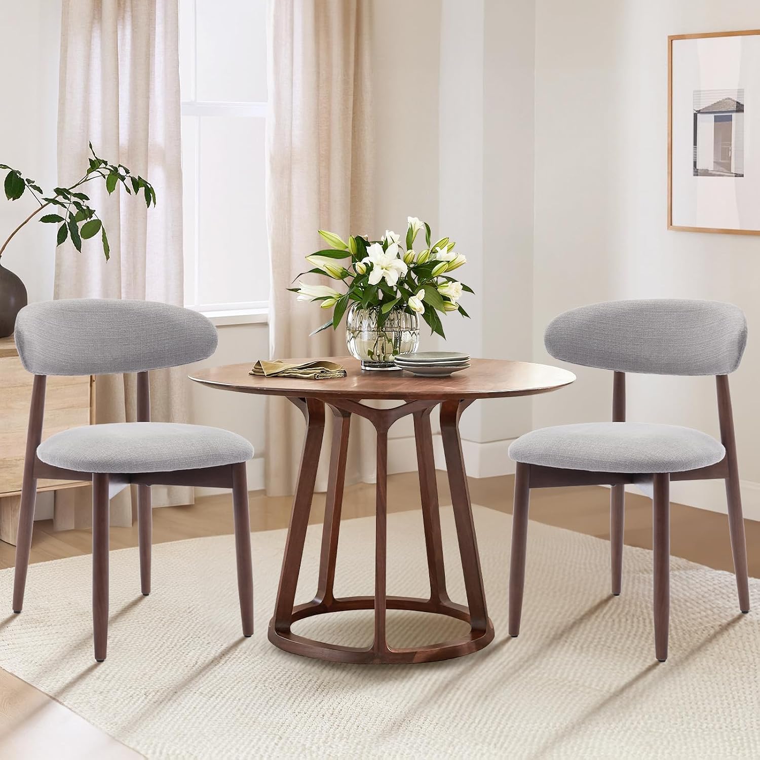 Wooden Dining Chairs Set of 6, Upholstered Kitchen Side Chair, Camel - Image 13