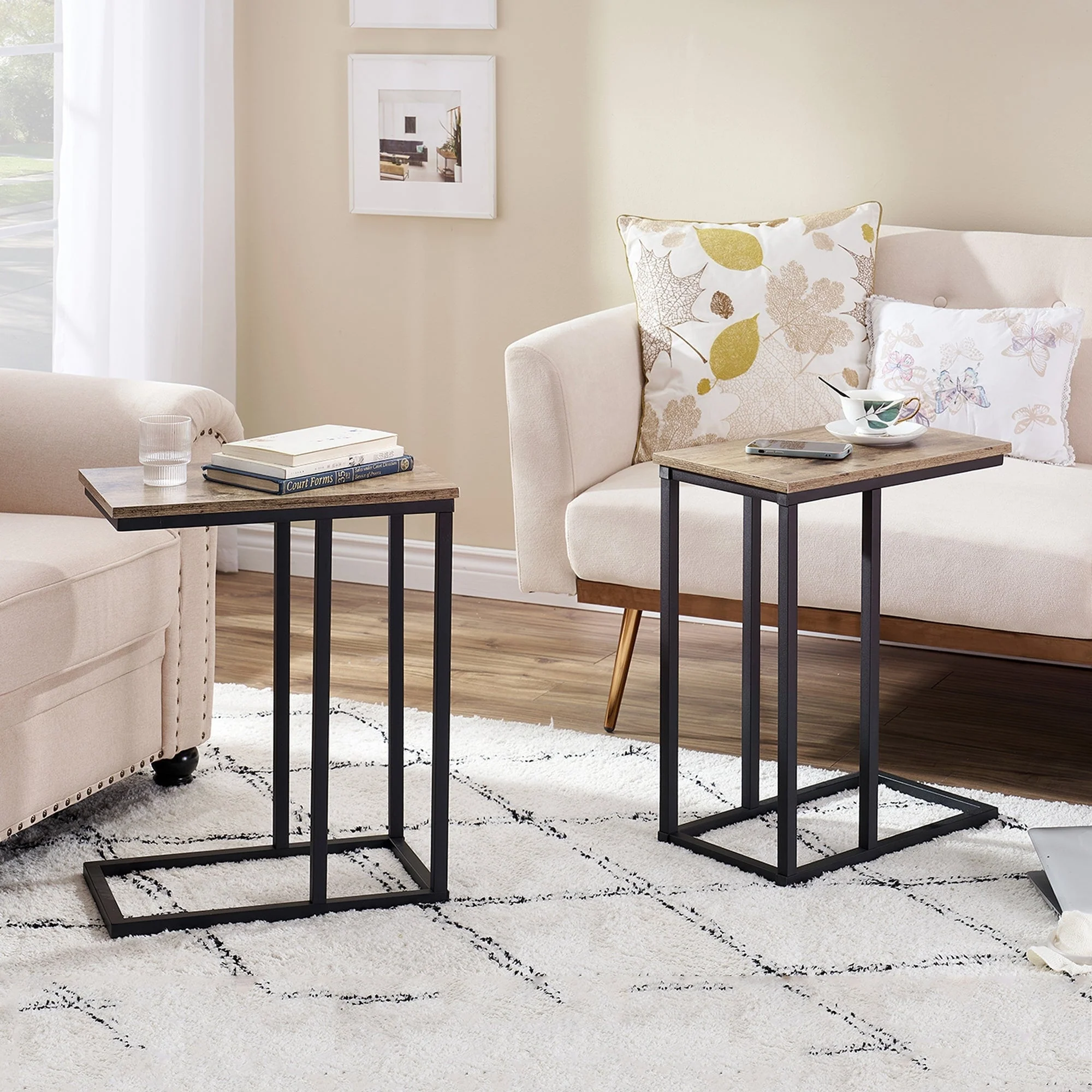 Set of 2 C-Shaped Sofa Side Tables, Small End Tables for Living Room, Bedside and TV Tray - Image 44