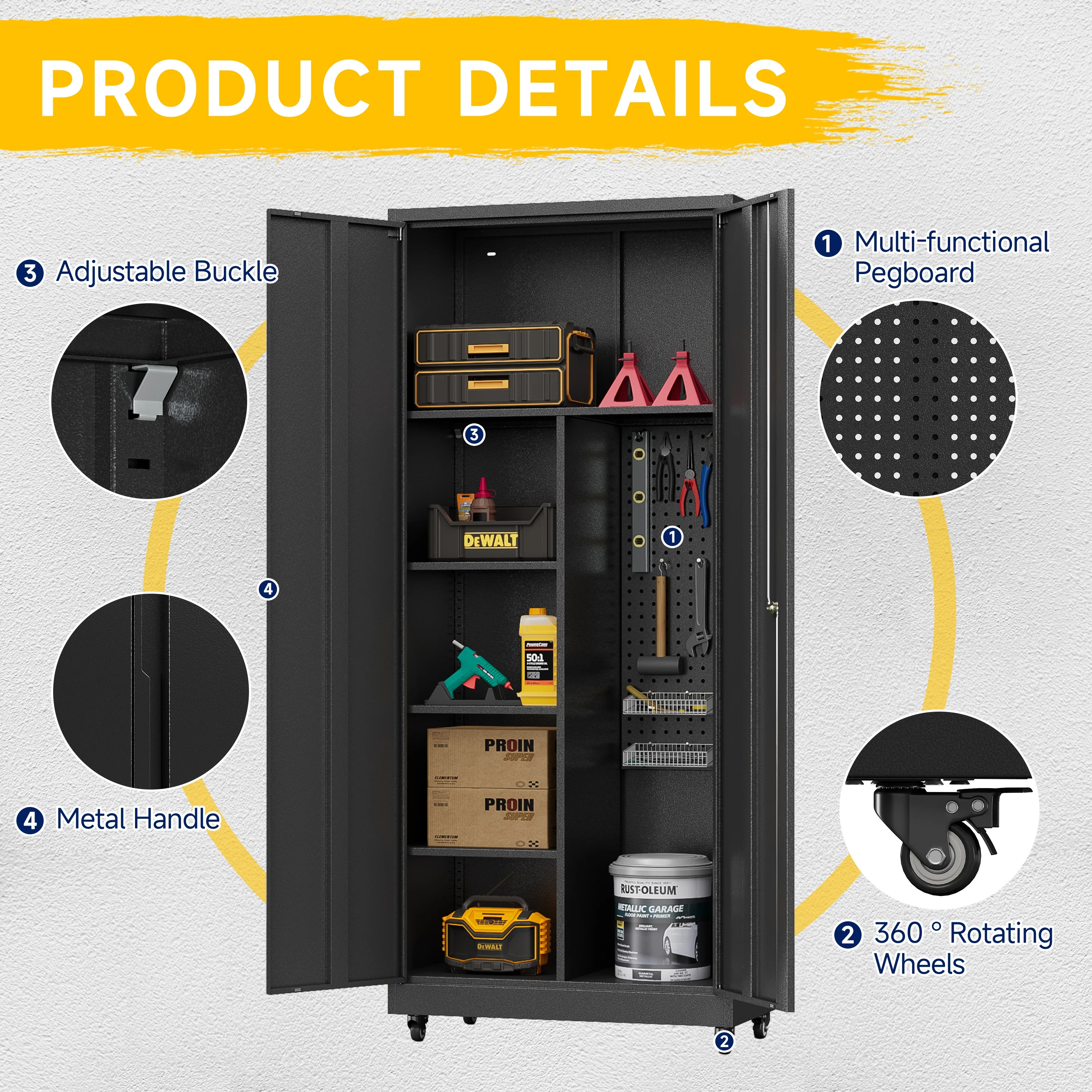 Topass Metal Storage Locker with Lockable Door, 71'' Clothing Coat , Garage Tool Cabinet with Wheels -Locker for Office, Home, School, Employee, Gym - Image 5