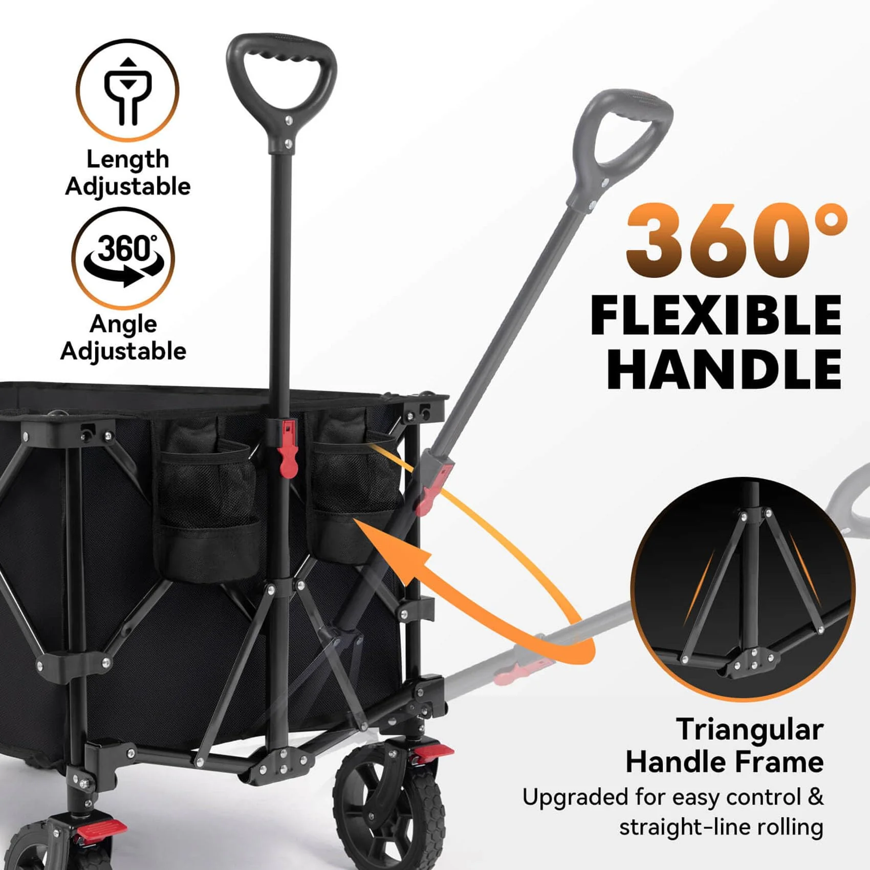 330LBS Heavy Duty Collapsible Wagon Cart, All-Terrain Folding Utility Beach Wagon with Adjustable Handle for Garden, Outdoor, Shopping - Image 6