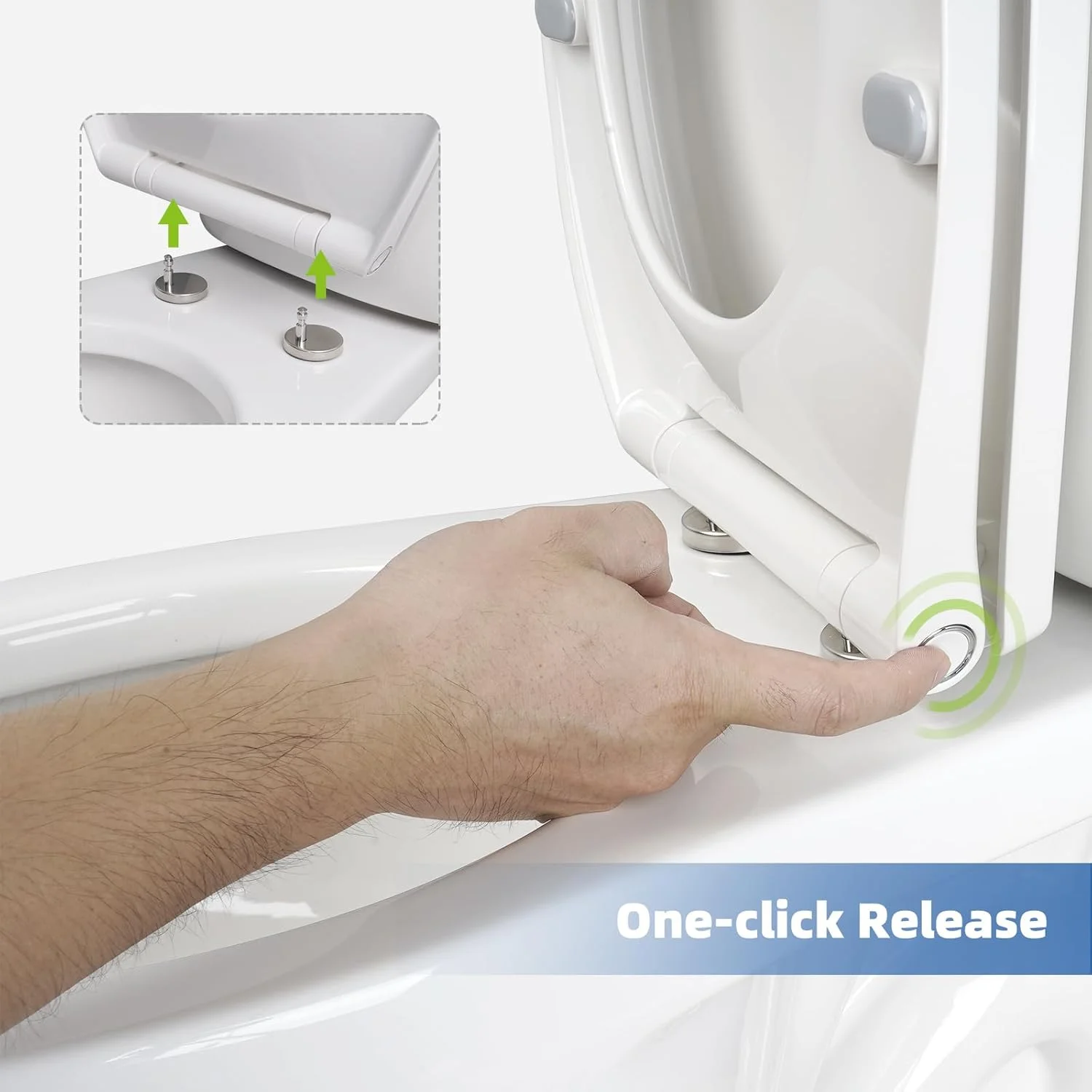 Elongated Toilet Seat with Softclose Cover, One-Click to Quick Release, Easy Installation & Cleaning, Compatible with TOTO/Gerber/Kohler, Non-Slip Toilet Bumpers, White - Image 3