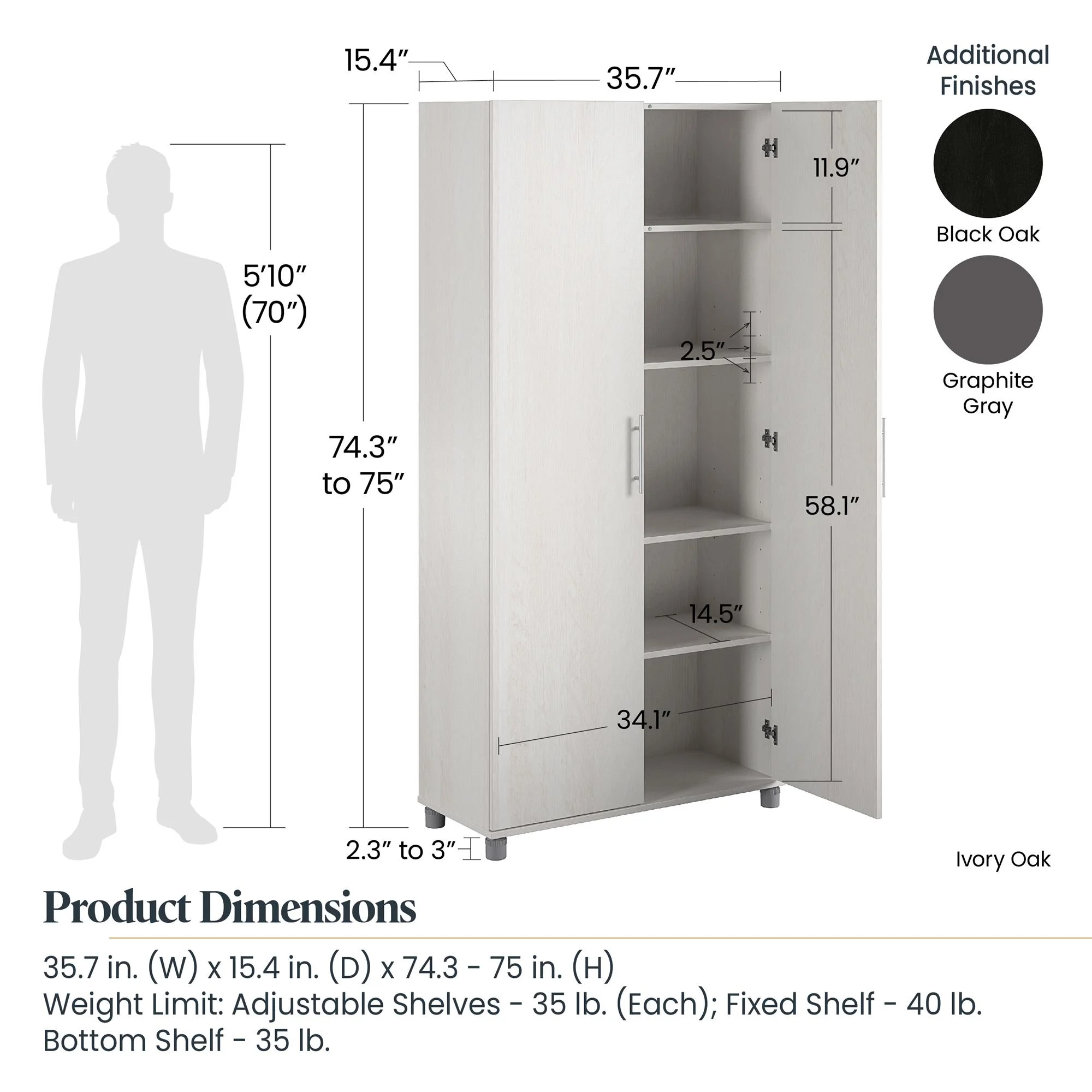Camberly 36" Utility Storage Cabinet, Black Oak - Image 9