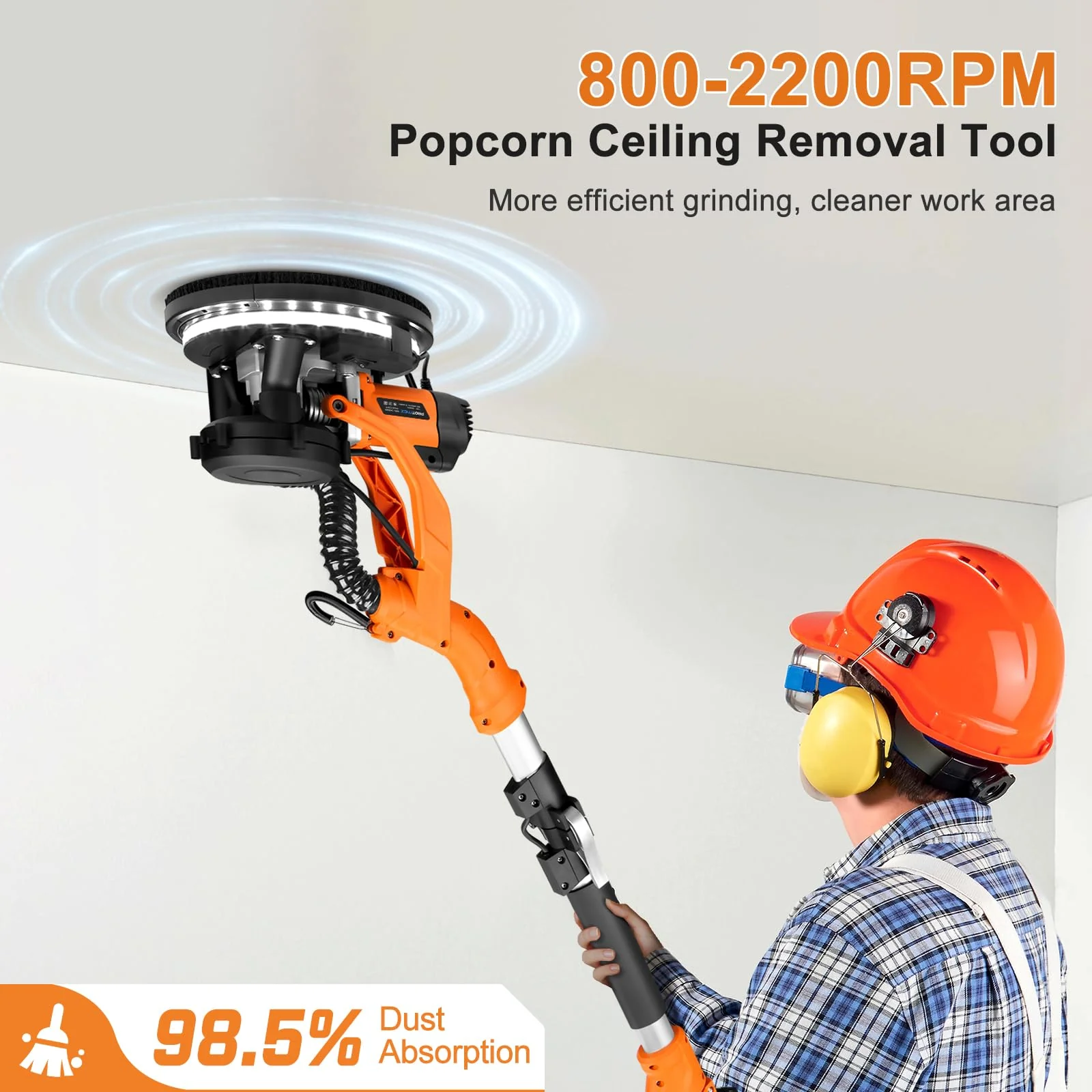 1000W Drywall Sander with Vacuum and LED Light, Electric Wall and Ceiling Sander with Dust Collection - Image 4