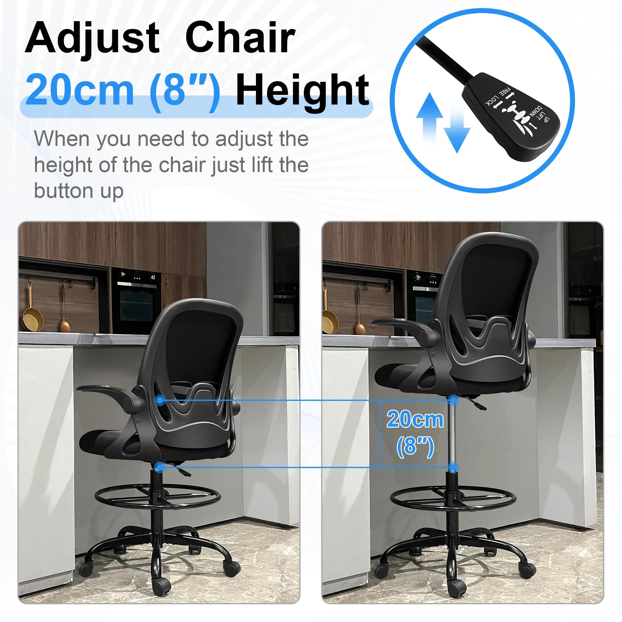 Ergonomic Drafting Chair - Tall Office Chair with Lumbar Support and Adjustable Height - Image 8