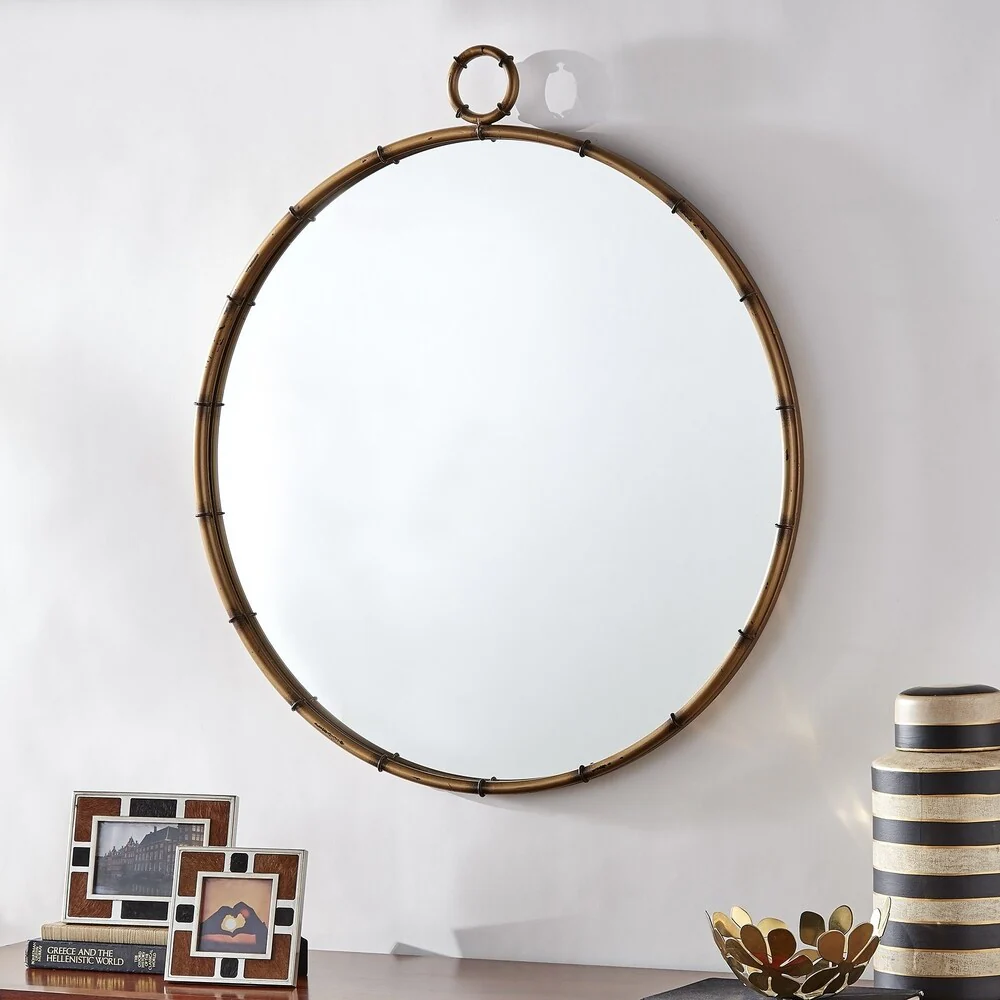 Antique Brass Finish Round Wall Mirror, Decorative Accent Mirror for Living Room, Bedroom and Entryway - Image 2