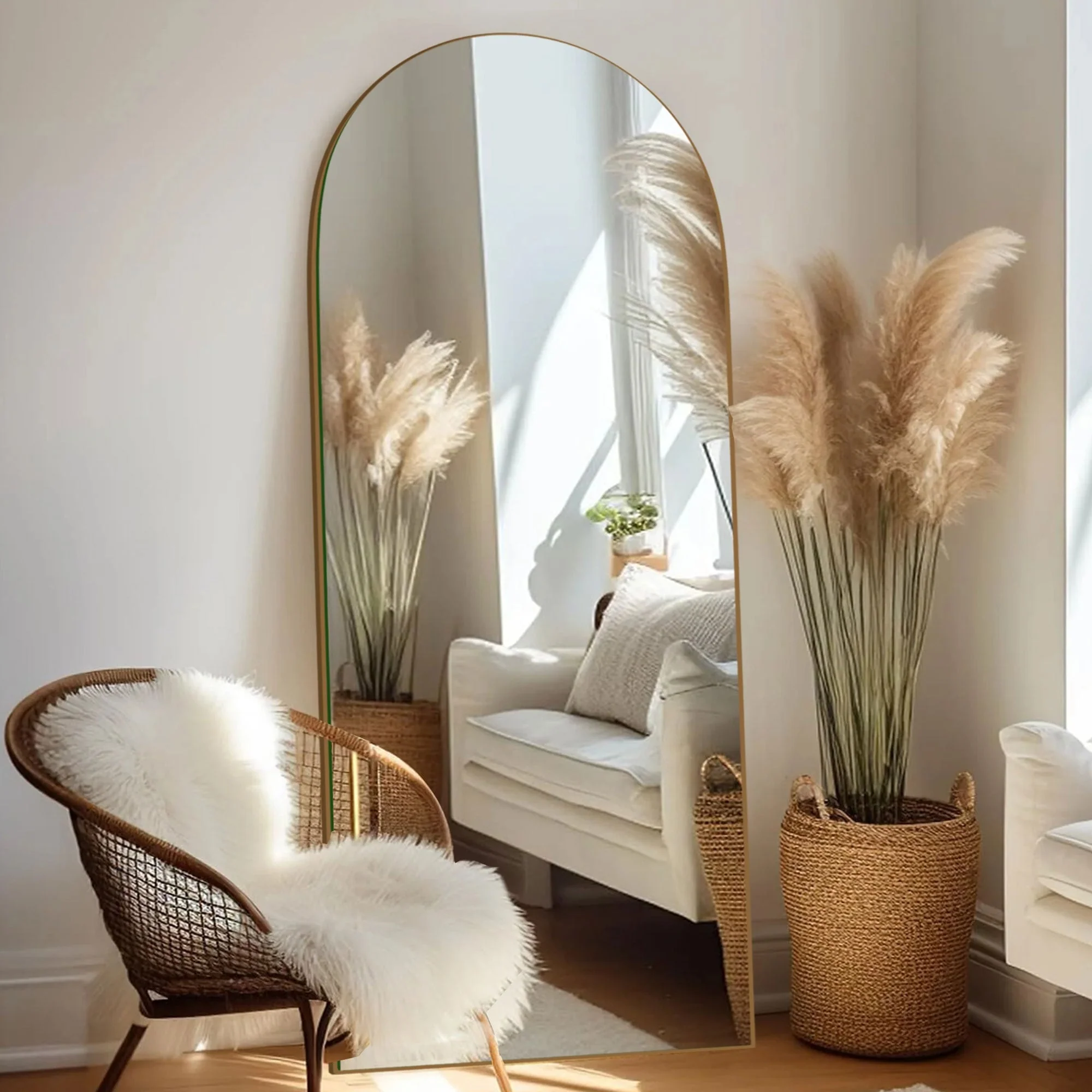 Arched Full Length Wood Floor Mirror, Full Body Standing and Wall Mounted Mirror for Bedroom, Living Room and Home Decor - Image 18