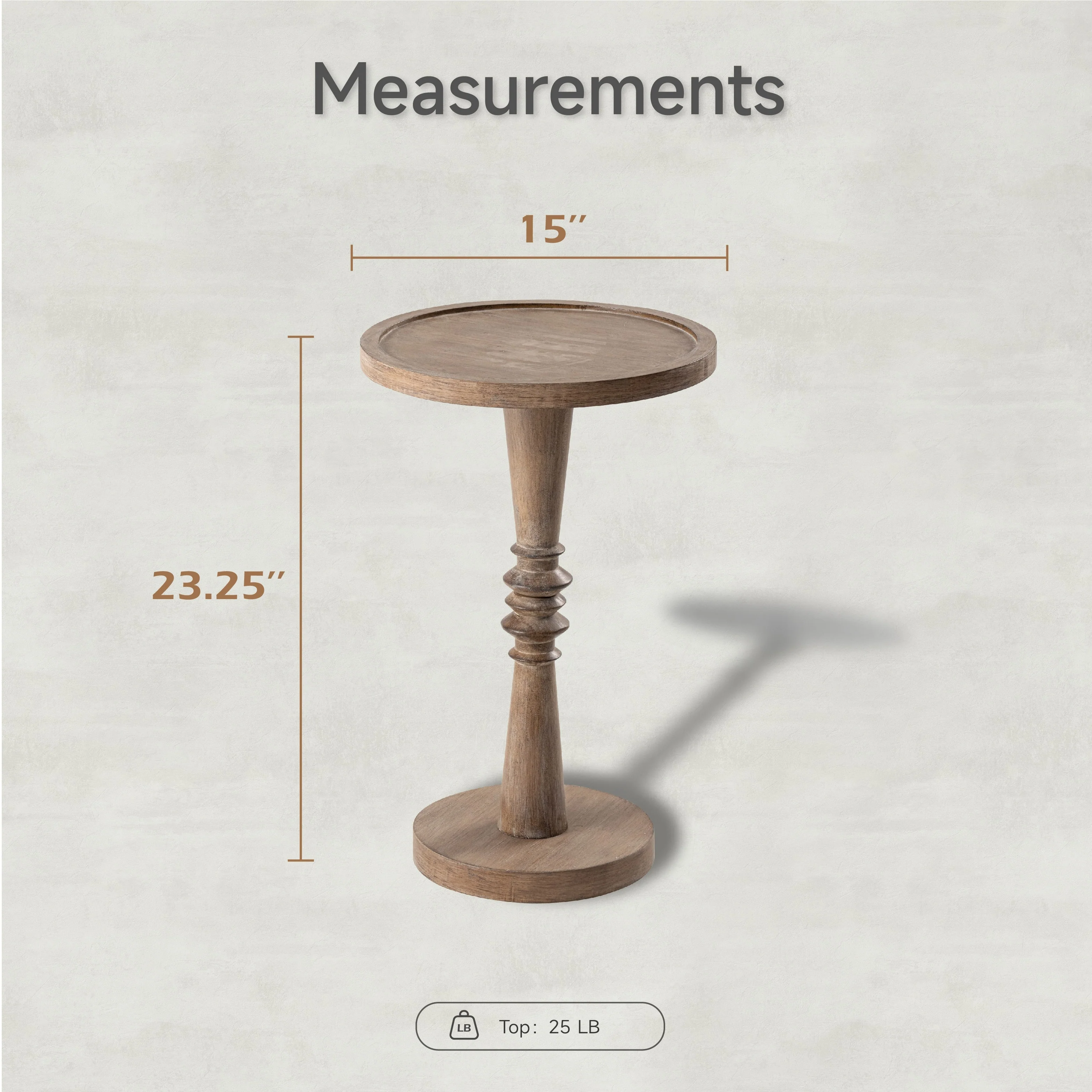 Small Pedestal End Table with Tray Top, Farmhouse Distressed Finish Accent Table - Image 15