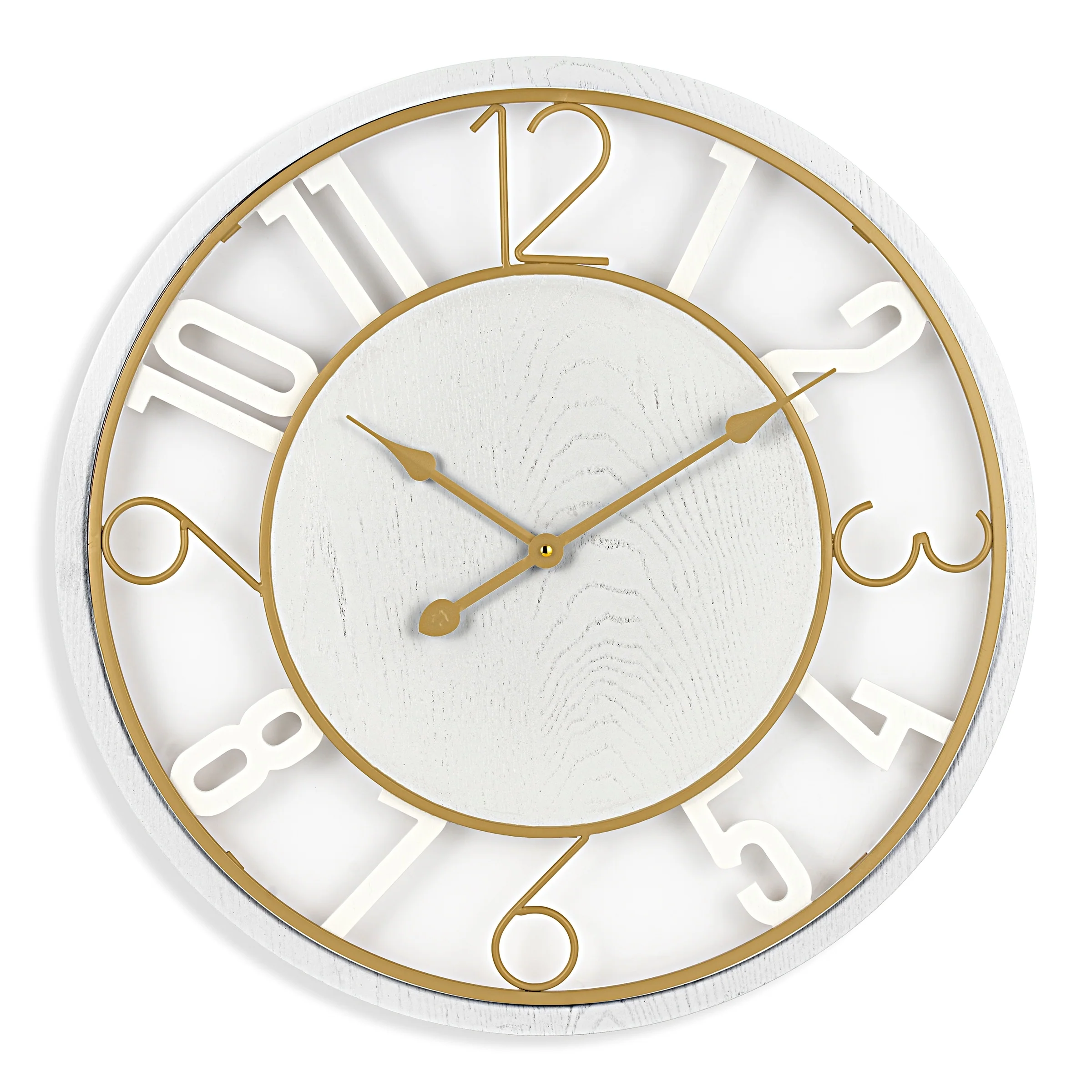 24 Inch Round Wooden Wall Clock, Modern Analog Clock with Numeral Design, Battery Operated - Image 3
