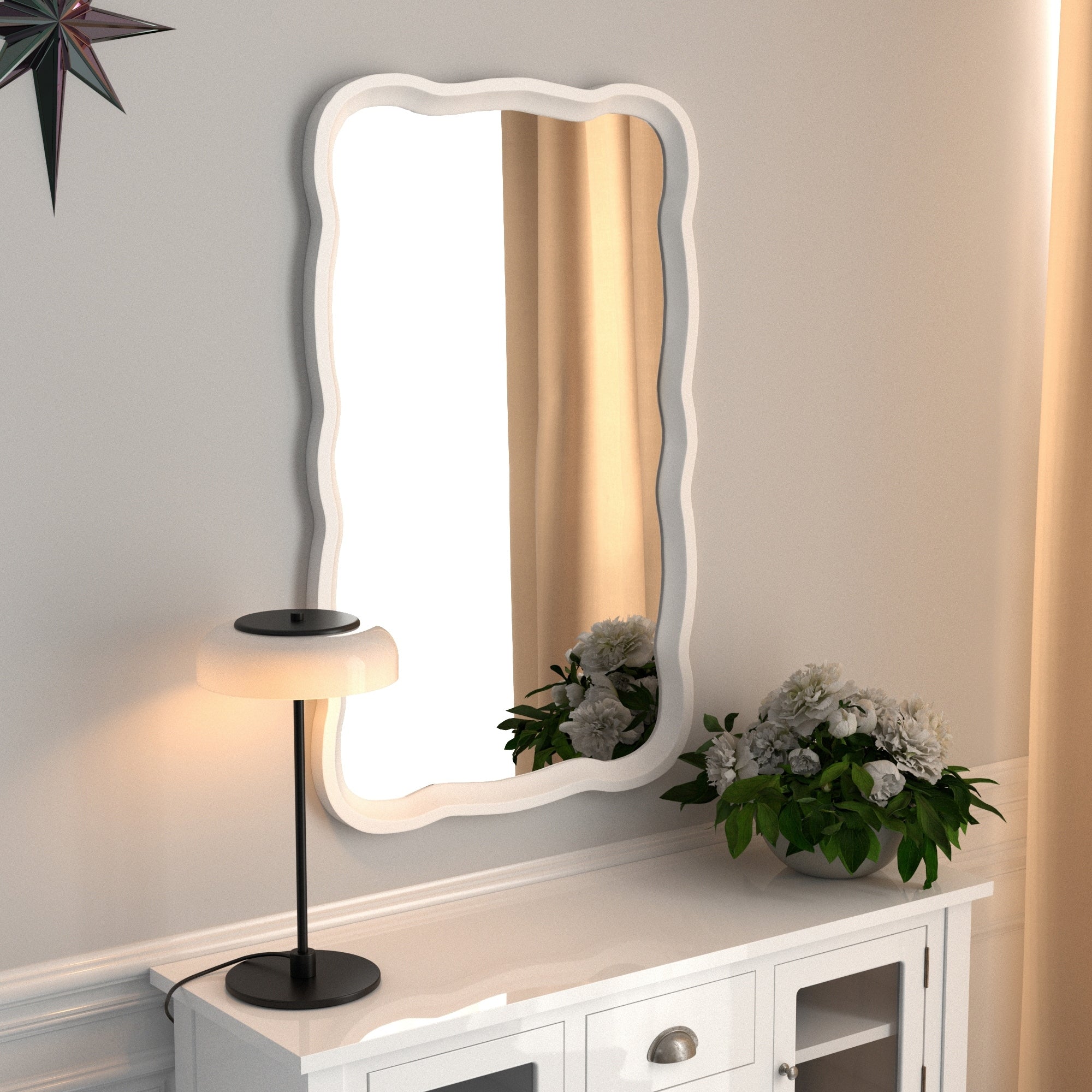 Curved Scallop Wood Frame Accent Mirror, Modern Decorative Wall Mirror for Living Room, Bedroom and Entryway - Image 24