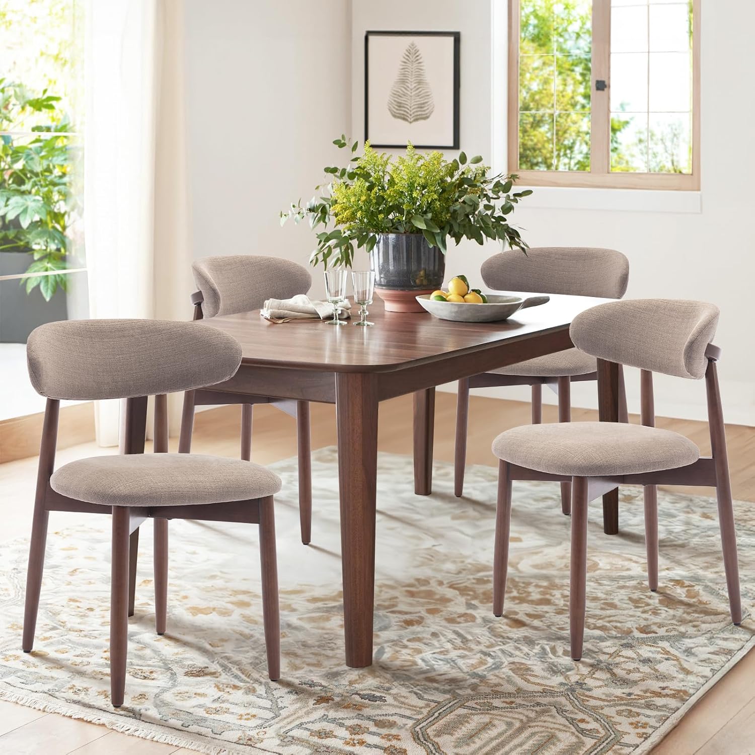 Wooden Dining Chairs Set of 6, Upholstered Kitchen Side Chair, Camel - Image 12