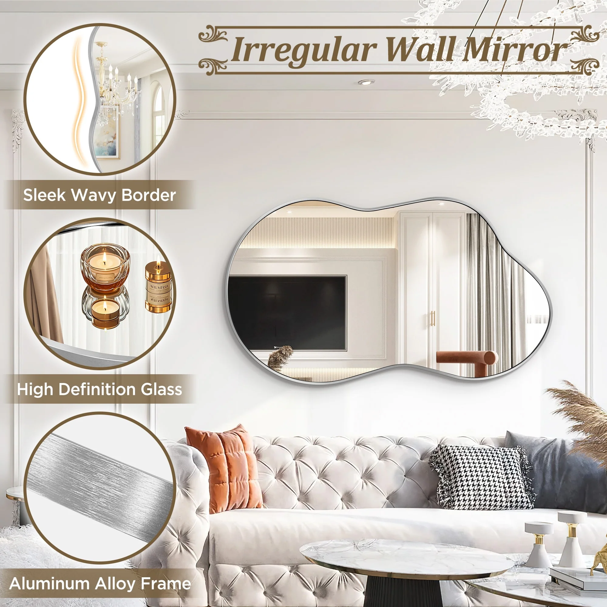 Asymmetrical Irregular Wall Mirror, Modern Decorative Accent Mirror for Living Room, Bedroom and Entryway - Image 10