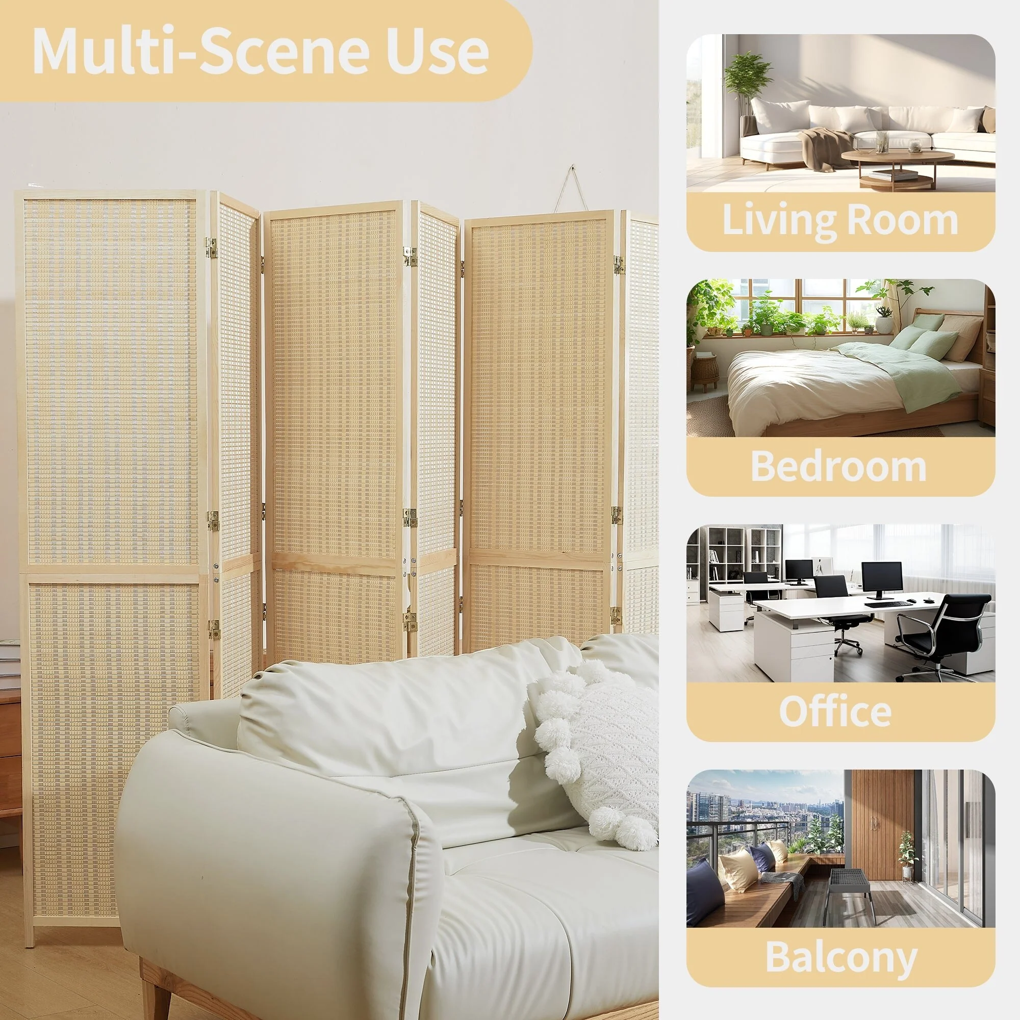 4-Panel Bamboo Folding Partition Screen 6FT Detachable Room Divider - Image 8