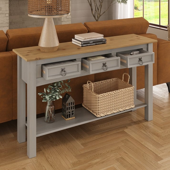 Wood Console Table with 3 Drawers, Entryway Hallway Storage and Display Table for Home - Image 4