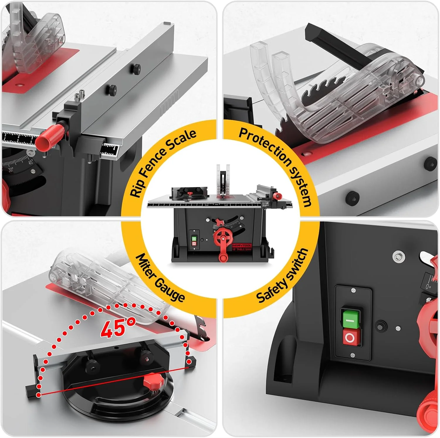MarvTool 10-inch 15Amp Table Saw 45&90 Degree Cutting Range Lightweight Portable Table Saw - Image 6