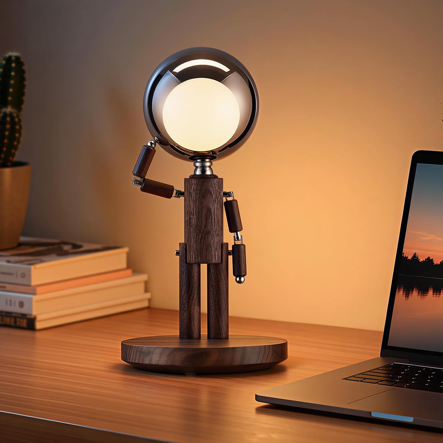 Cordless Table Lamp, Rechargeable Wooden Desk Lamp, Dimmable, Gift - Image 2
