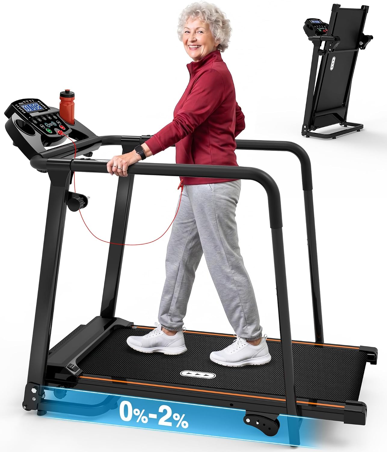 Treadmill for Seniors with Long Handrails-0–2% Incline