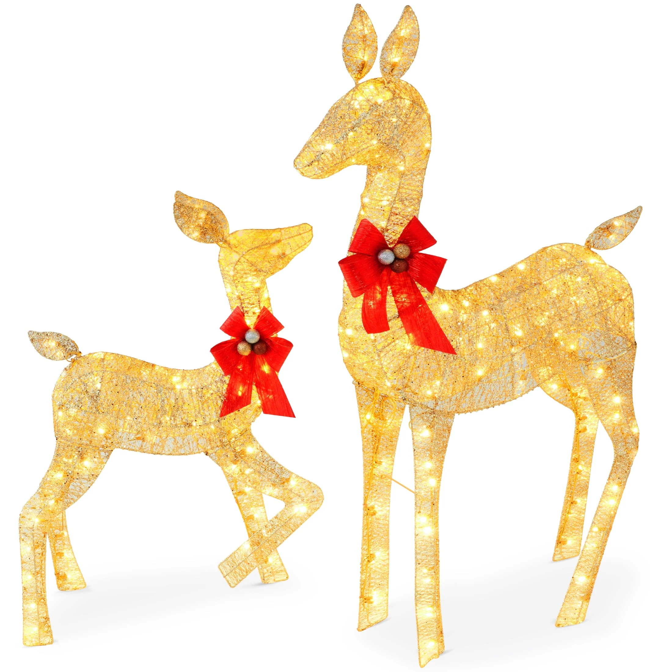 Best Choice Products 2-Piece Lighted Christmas Deer Set Outdoor Yard Decoration with 210 LED Lights, Stakes - Gold