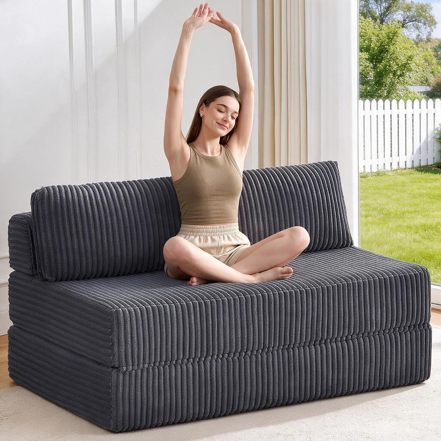 Folding Sofa Bed Convertible 4 in 1 Sleeper Chair Gray Single - Image 24