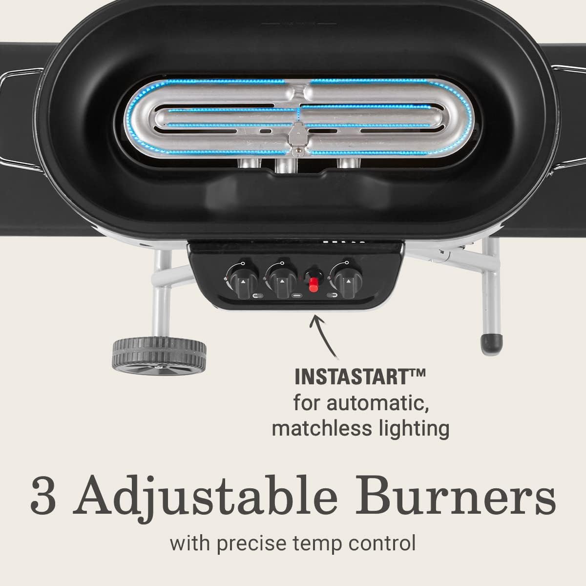 Portable Stand-Up Propane Grill with 3 Adjustable Burners& Instastart Ignition, 20,000 BTUs of Power for Outdoor Cooking - Image 3