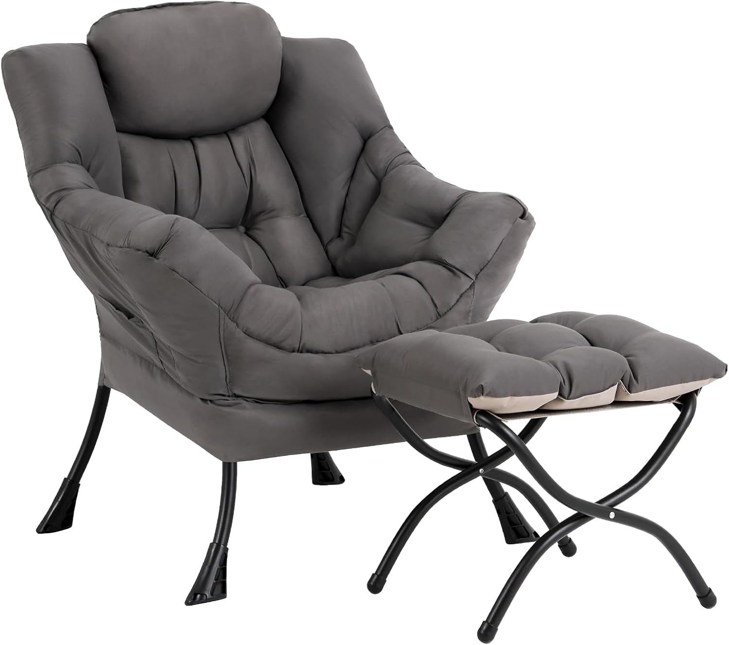 Lazy Chair with Ottoman, Reading Chair with Footrest, Dark Grey - Image 10