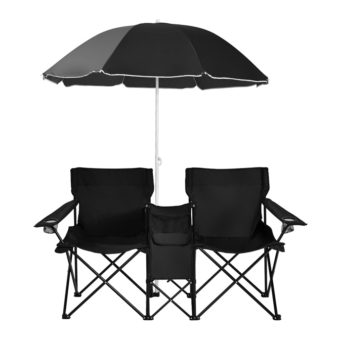 Double Folding Picnic Chairs with Umbrella – Mini Table & Beverage Holder Included - Image 8
