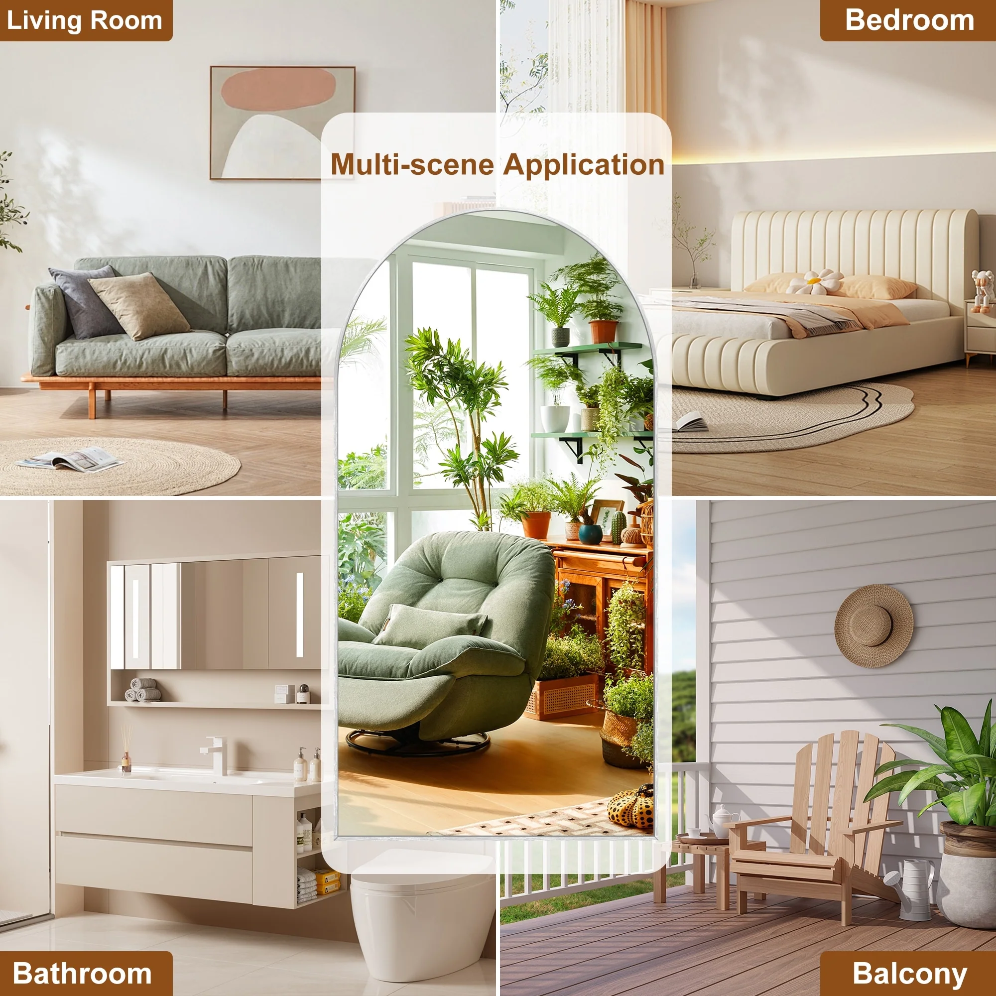 Modern Arched Full Length Floor Mirror, Aluminum Alloy Frame Standing Full Body Mirror - Image 26