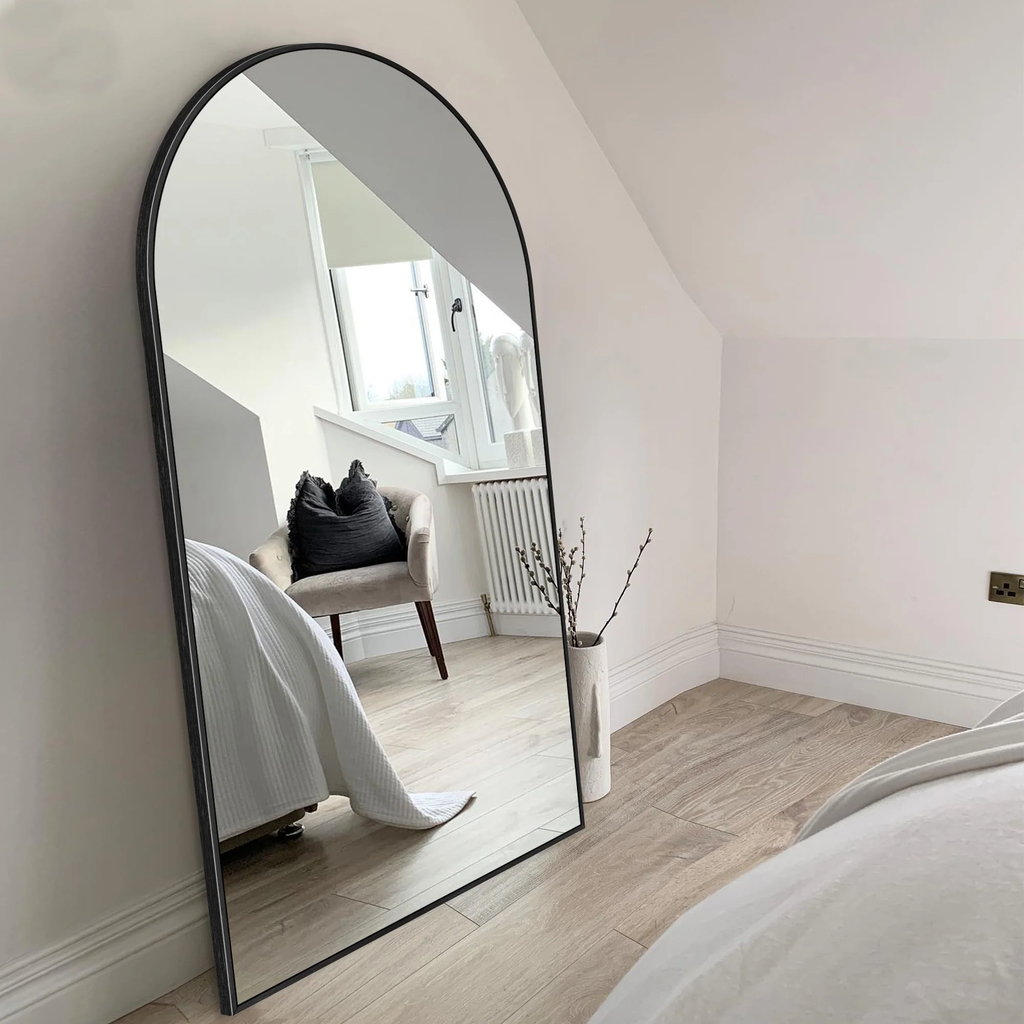 Modern Arched Full Length Floor Mirror, Aluminum Alloy Frame Standing Full Body Mirror - Image 73
