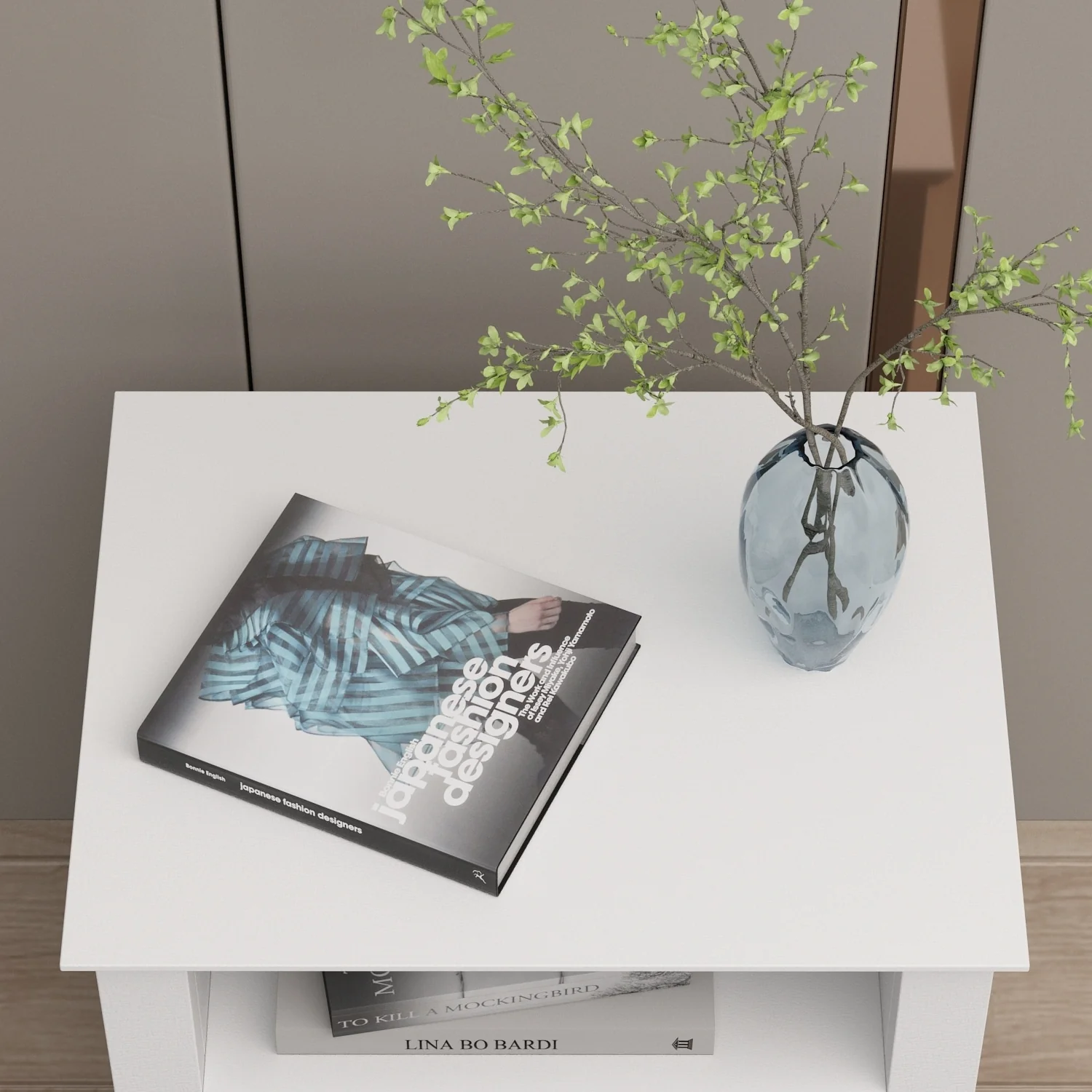 21.7 Inch Tall White Nightstand, 2 Drawers and 1 Open Shelf Bedside End Table - Image 6