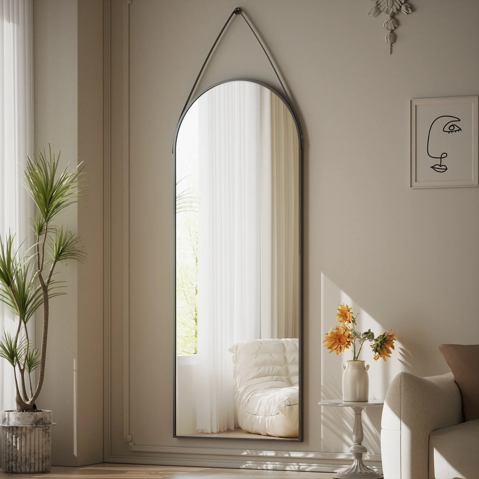 48 x 16 Inch Full Length Wall Mirror with Leather Strap, Hanging Full Body Mirror for Bedroom, Entryway and Home Decor - Image 2