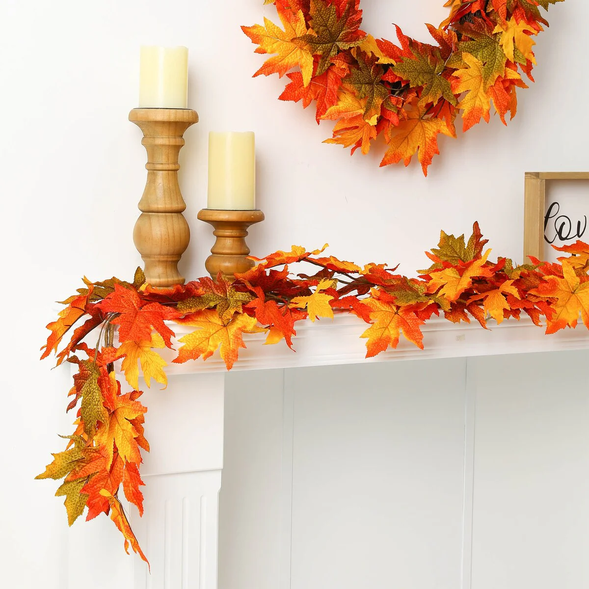 Thanksgiving LED Lighted Fall Maple Leaf Wreath and Garland - Autumn Home Decor - Image 9