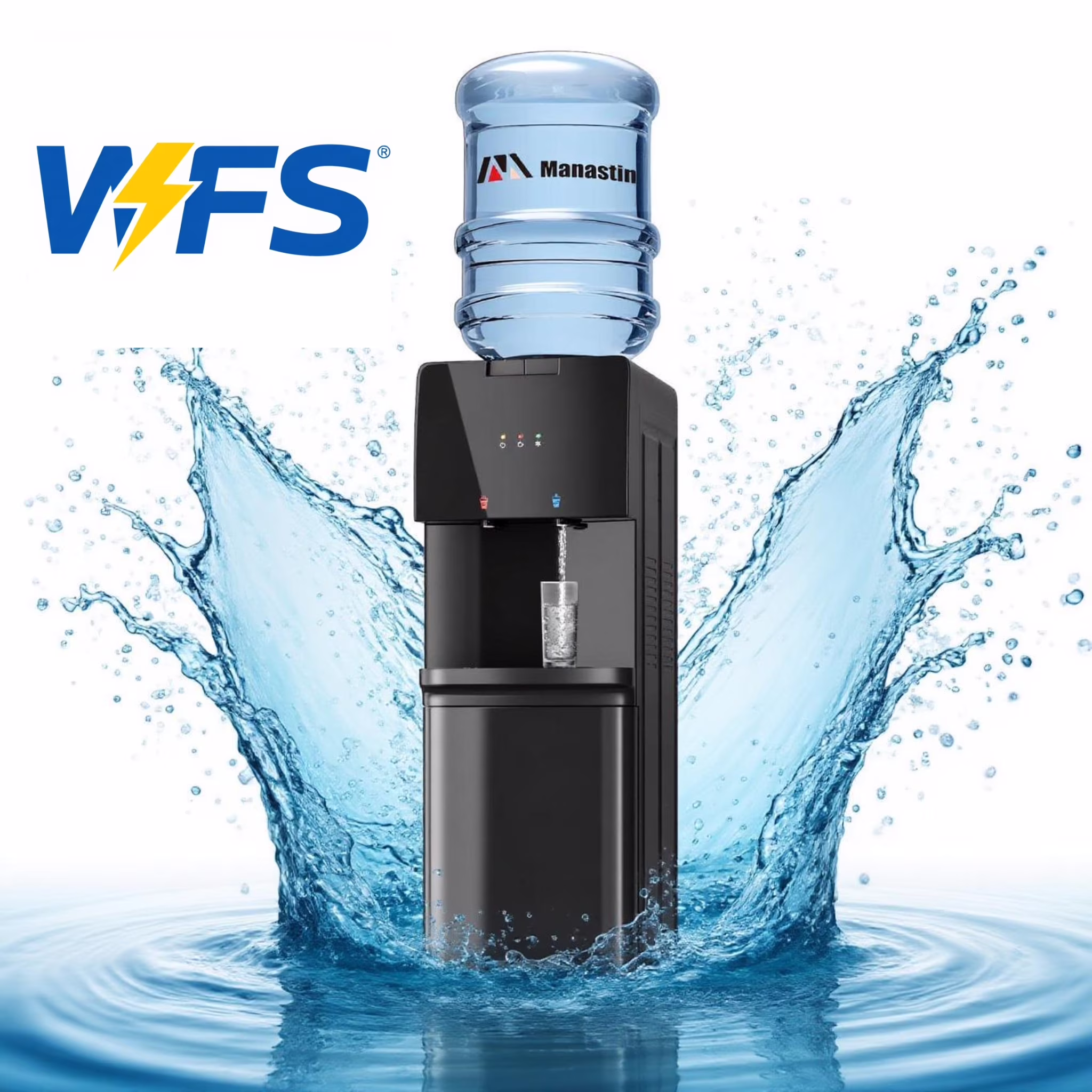 Manastin Top Loading Water Dispenser - Hot and Cold Water, Child Lock, Removable Water Tray, Extra Storage, Black