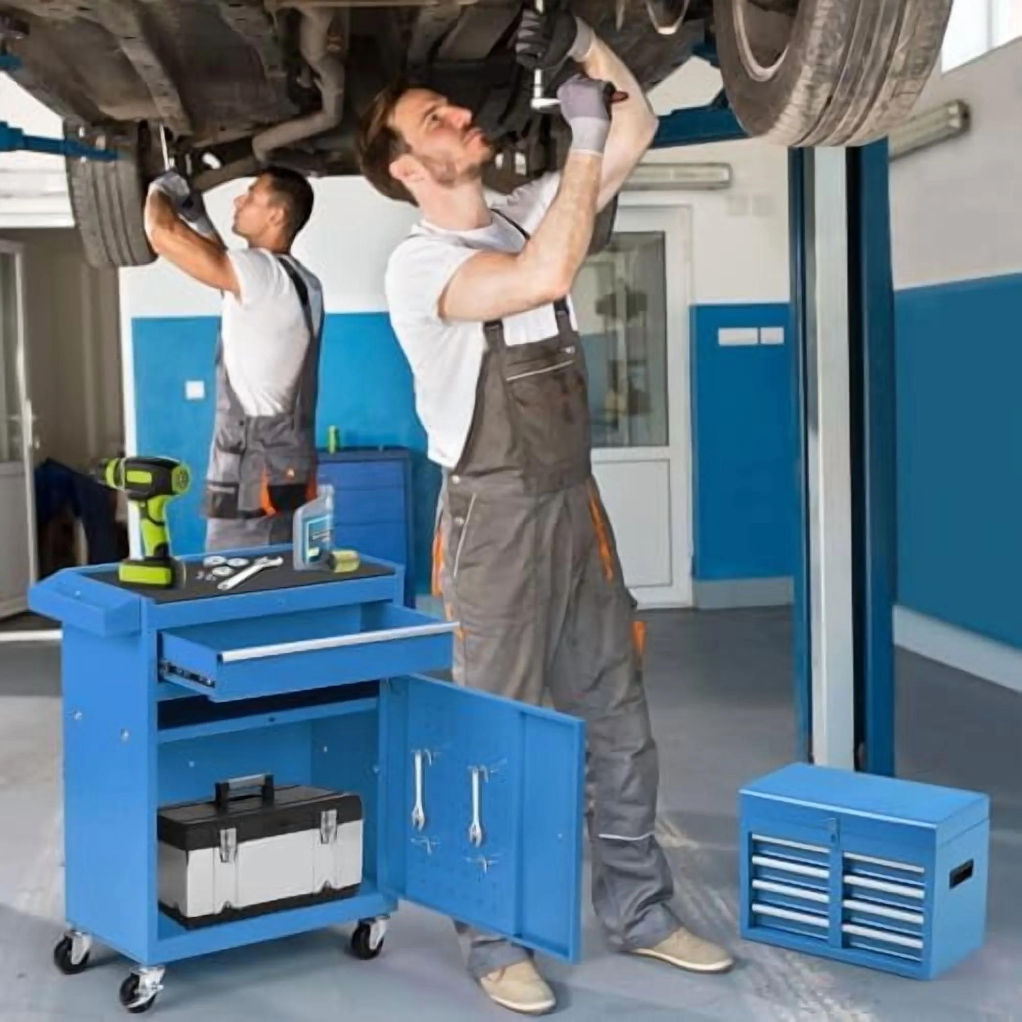 5-Drawer Rolling Tool Chest -C 2-in-1 Lockable Tool Box with Wheels, Sliding Drawers & Detachable Top -C Garage & Workshop Storage Cabinet, Green - Image 9