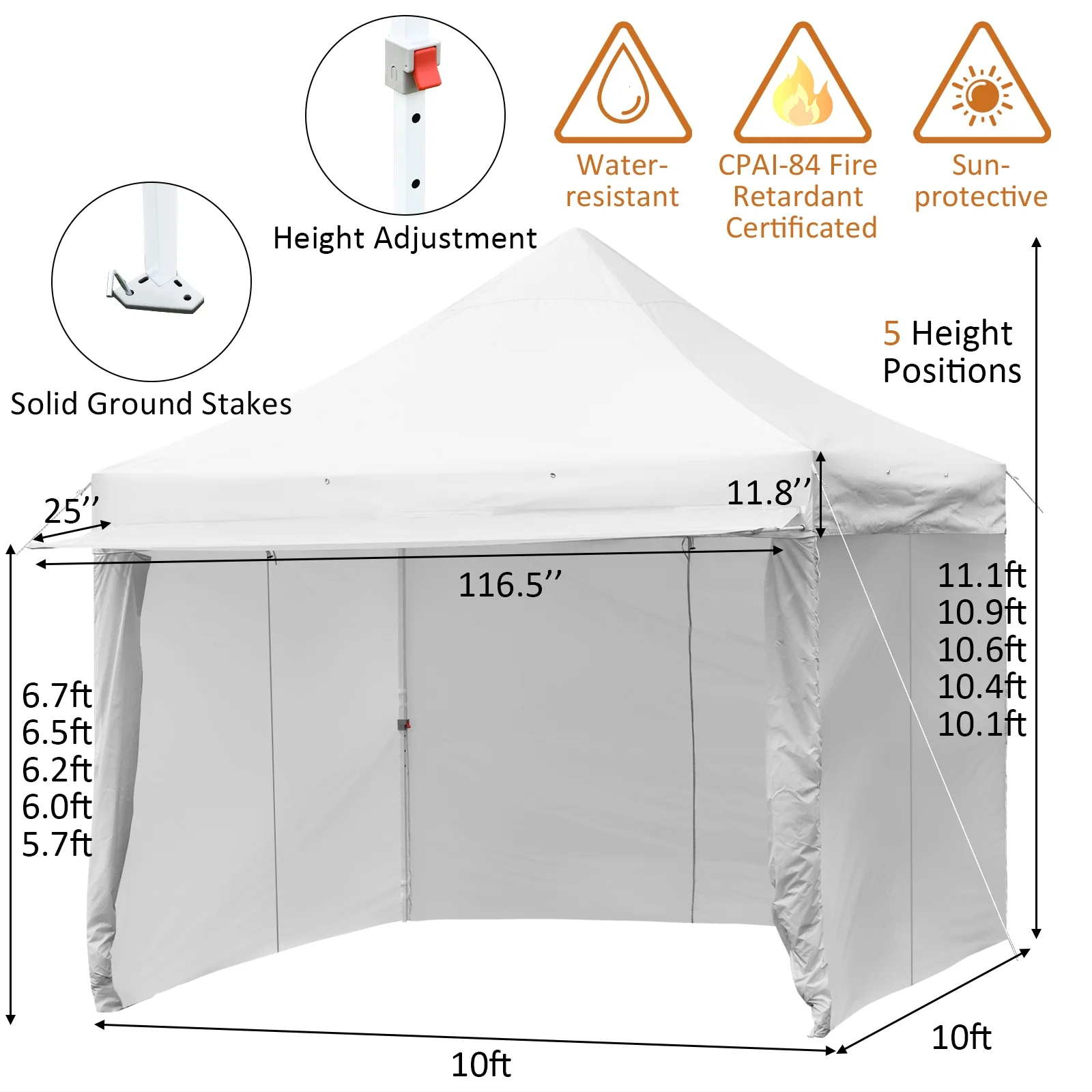 Patiojoy 10x10ft Pop up Tent, 4 Height Adjustment Folding Camping Tent with Awning Blue - Image 27