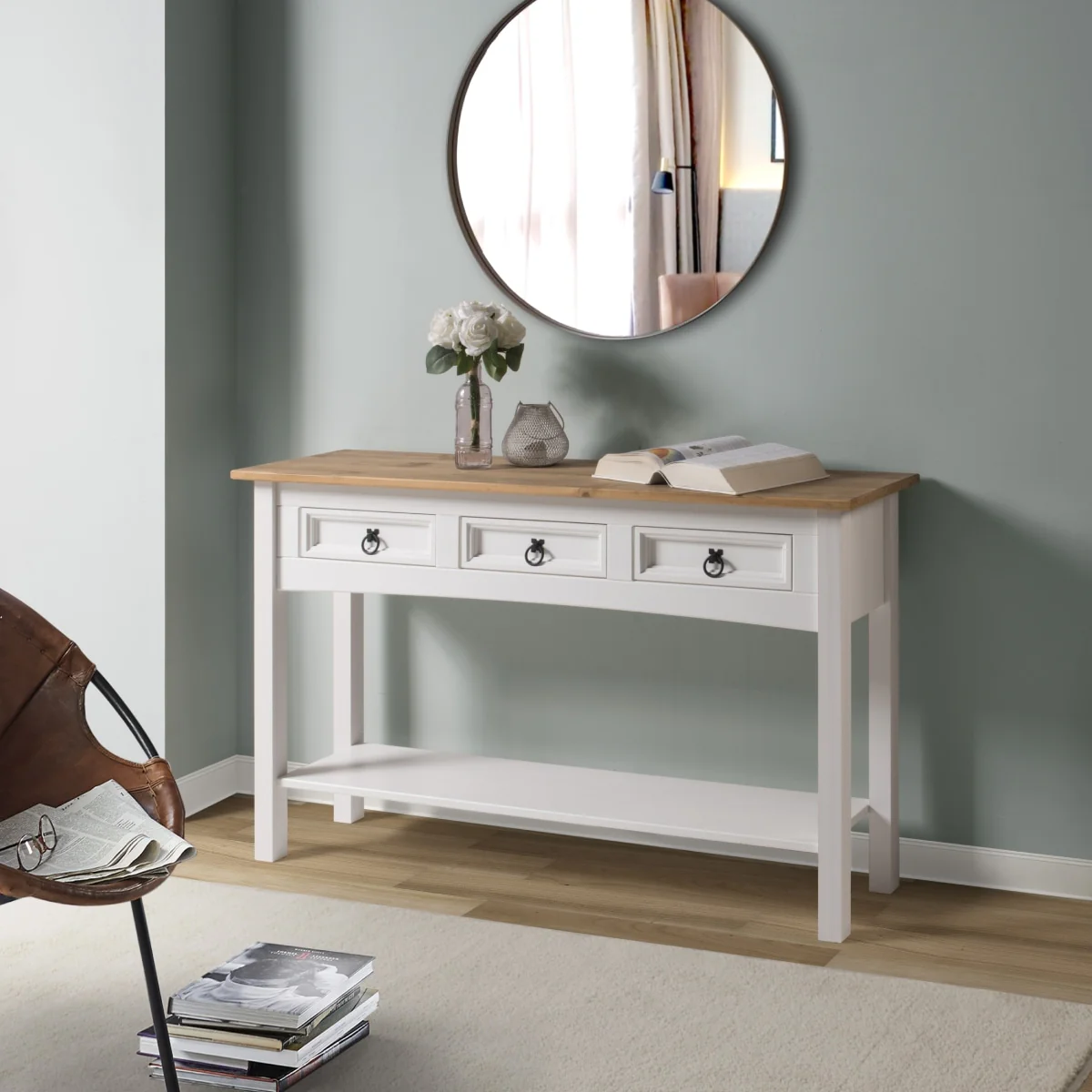 Wood Console Table with 3 Drawers, Entryway Hallway Storage and Display Table for Home - Image 15
