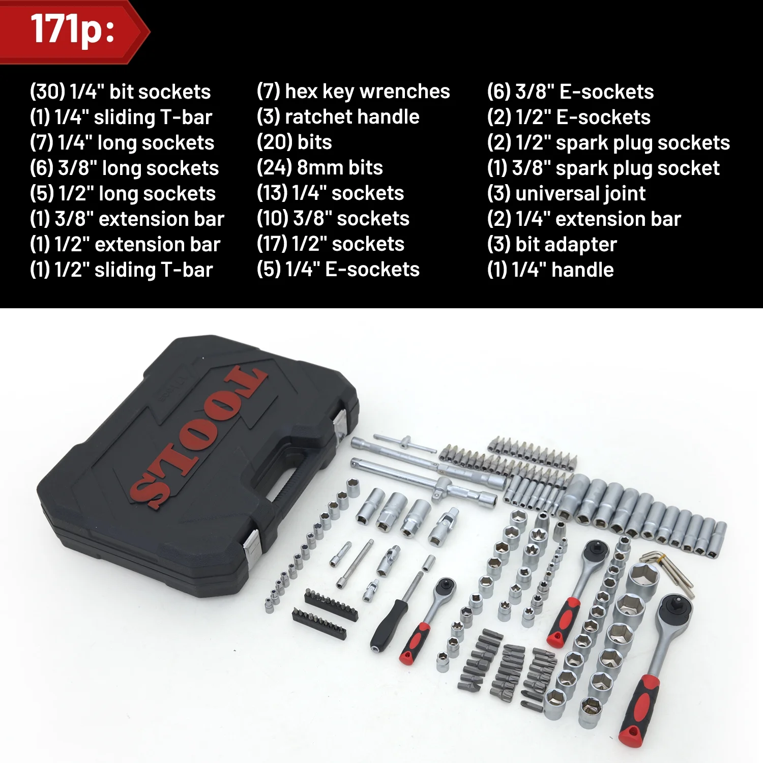 Hantinstom 171p Ultimate Sockets Set Comprehensive Hand Tool Set Perfect for Home Essentials College Dorm Car Emergency Kit - Image 3