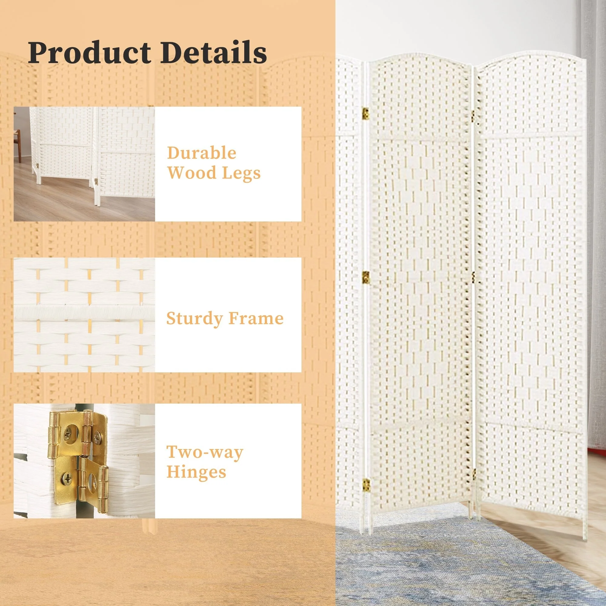 6 FT Tall Woven Fiber Room Divider, Freestanding Folding Privacy Screen - Image 46