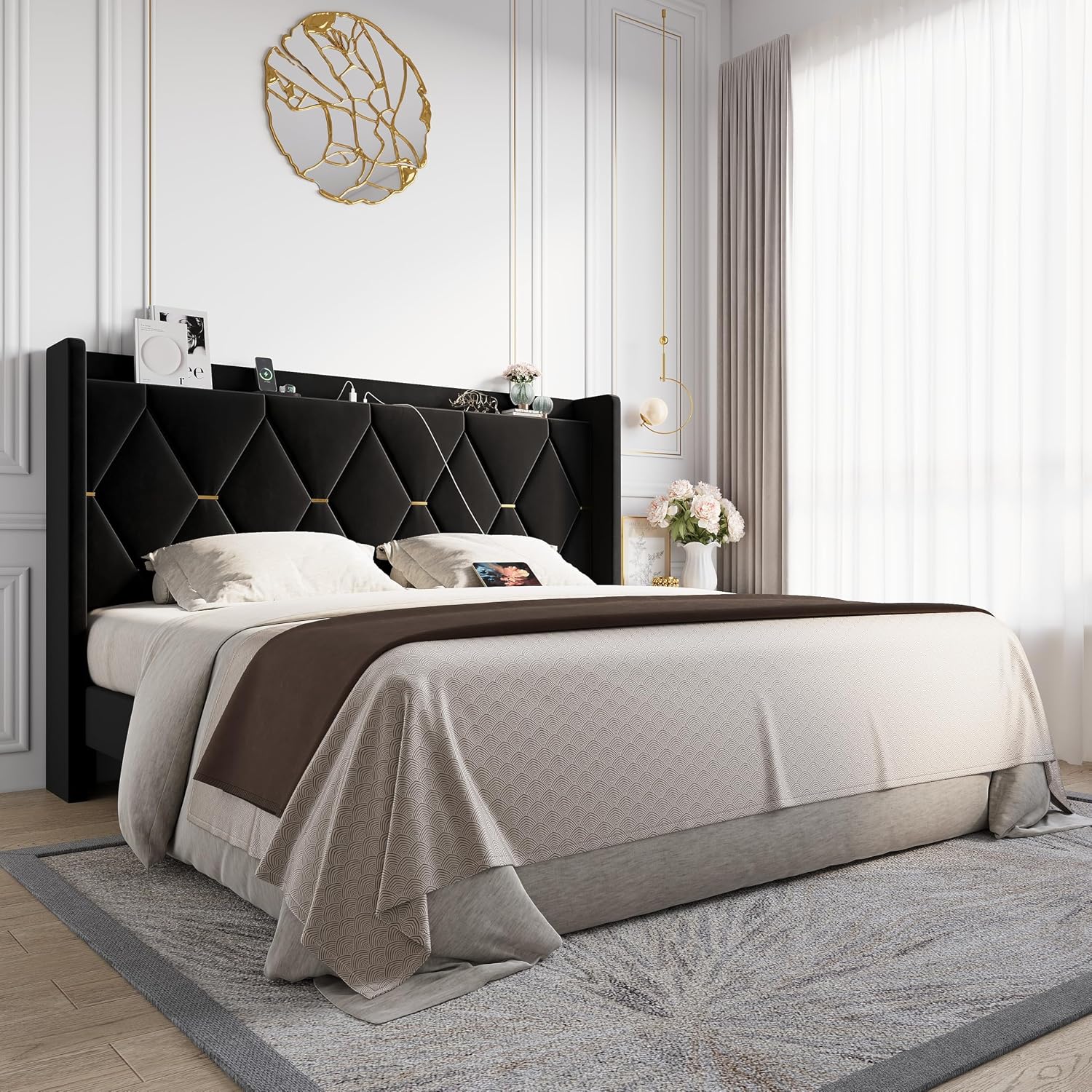 Queen Bed Frame with Storage Headboard & Smart Charging Station - Image 6