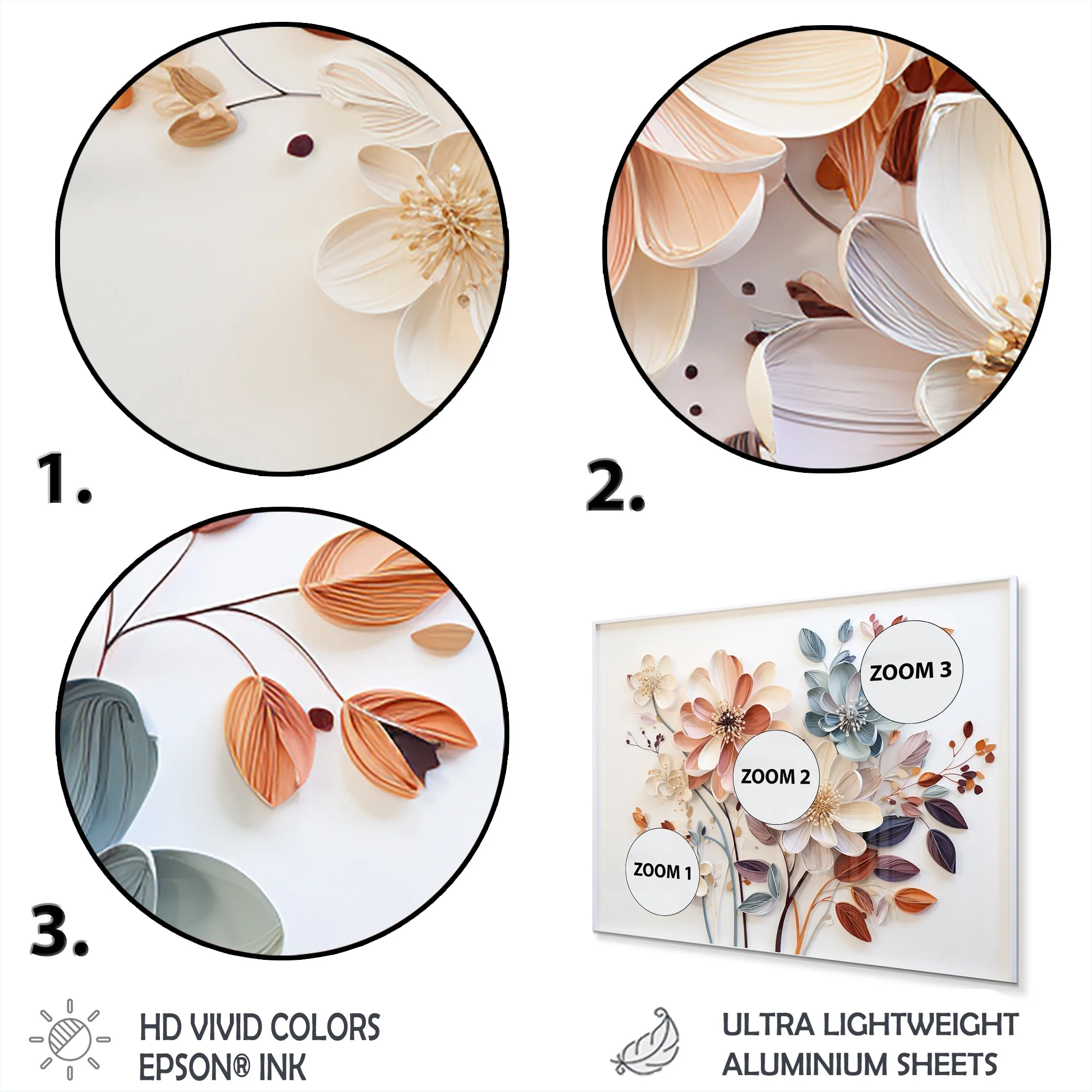White Botanical Collage Metal Wall Art, Abstract Botanical Decor for Living Room - Image 3