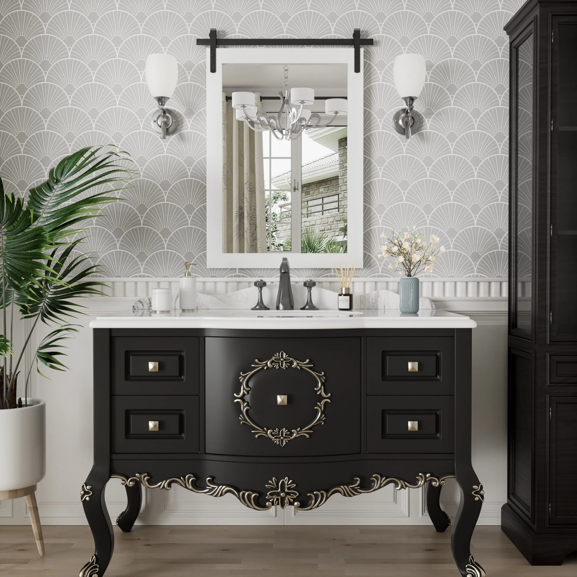 Modern Rectangular Wall Mirror with Wood Frame, Bathroom and Barn Door Mirror, Multiple Sizes - Image 42