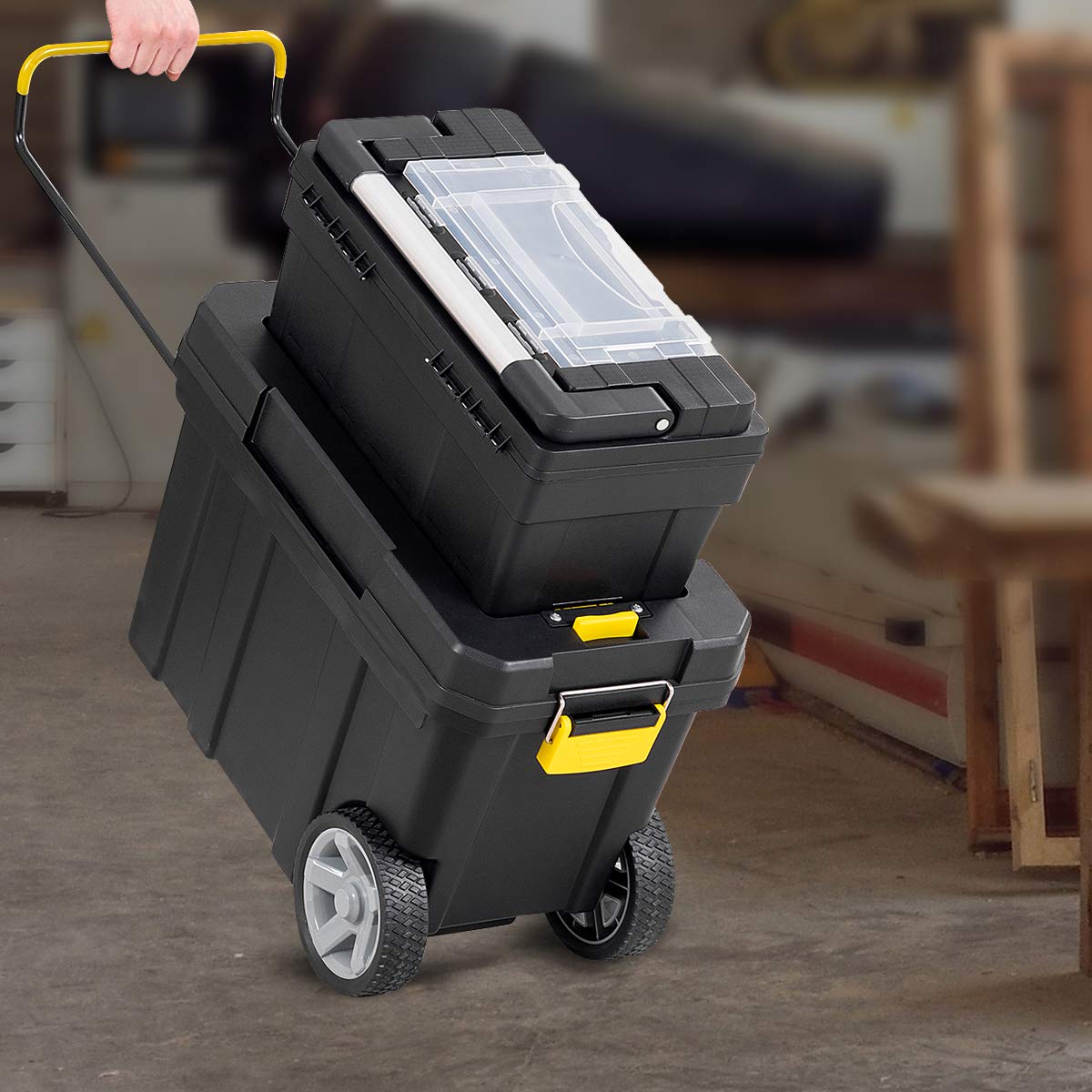 2-in-1 Rolling Toolbox, Portable Plastic Tool Organizer and Storage Box Set - Image 2