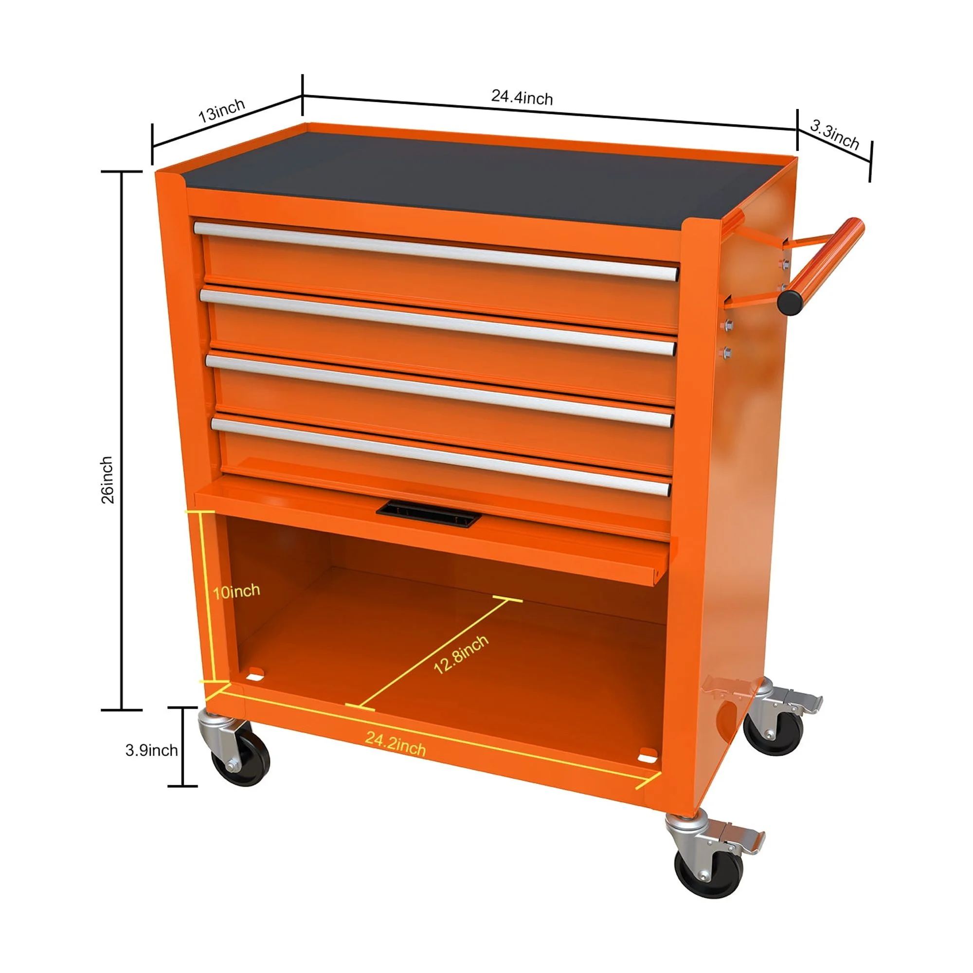 4 Drawers Multifunctional Tool Cart with Wheel Steel Tool Chest Storage Cabinet - Image 28